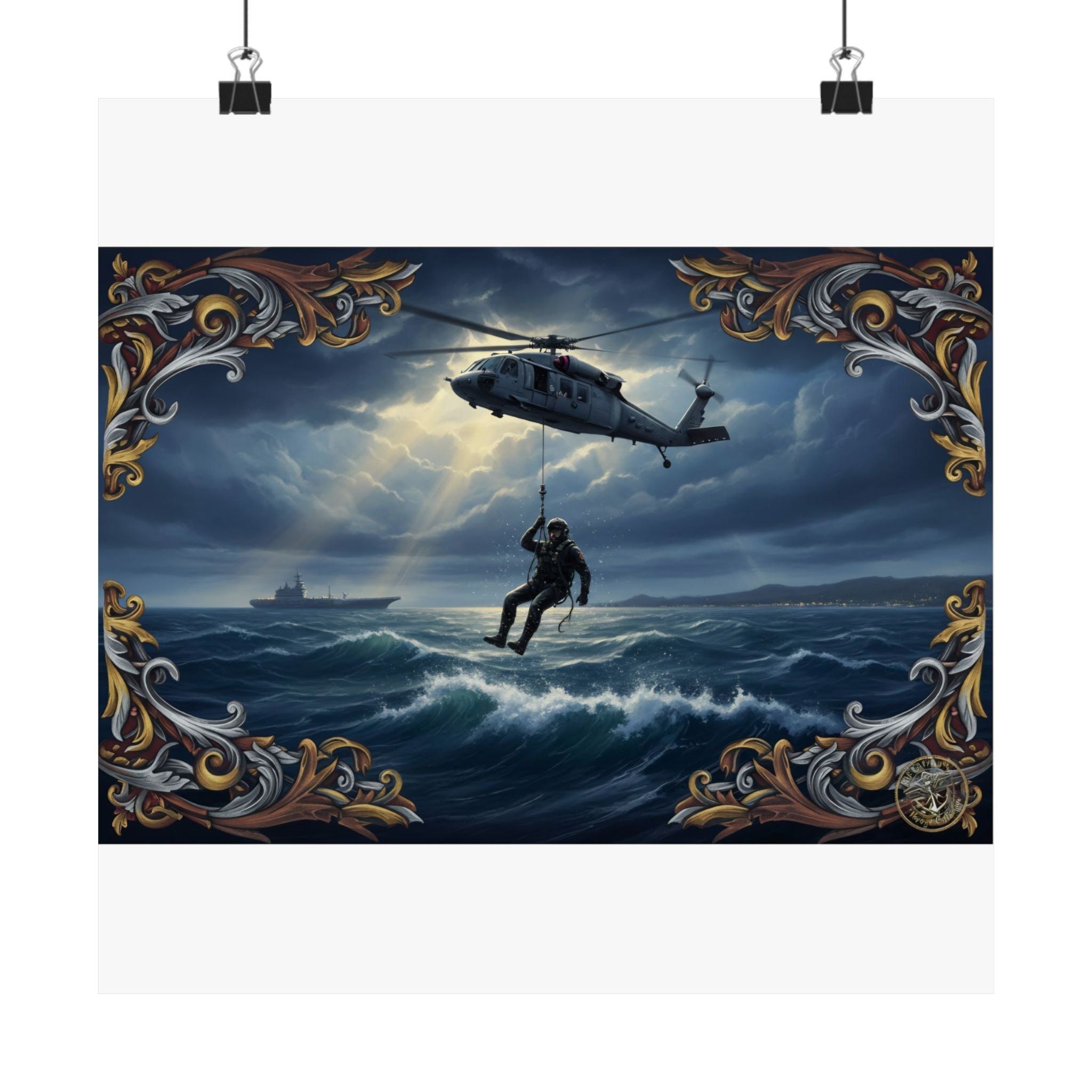Rescue Helicopter Ocean Poster