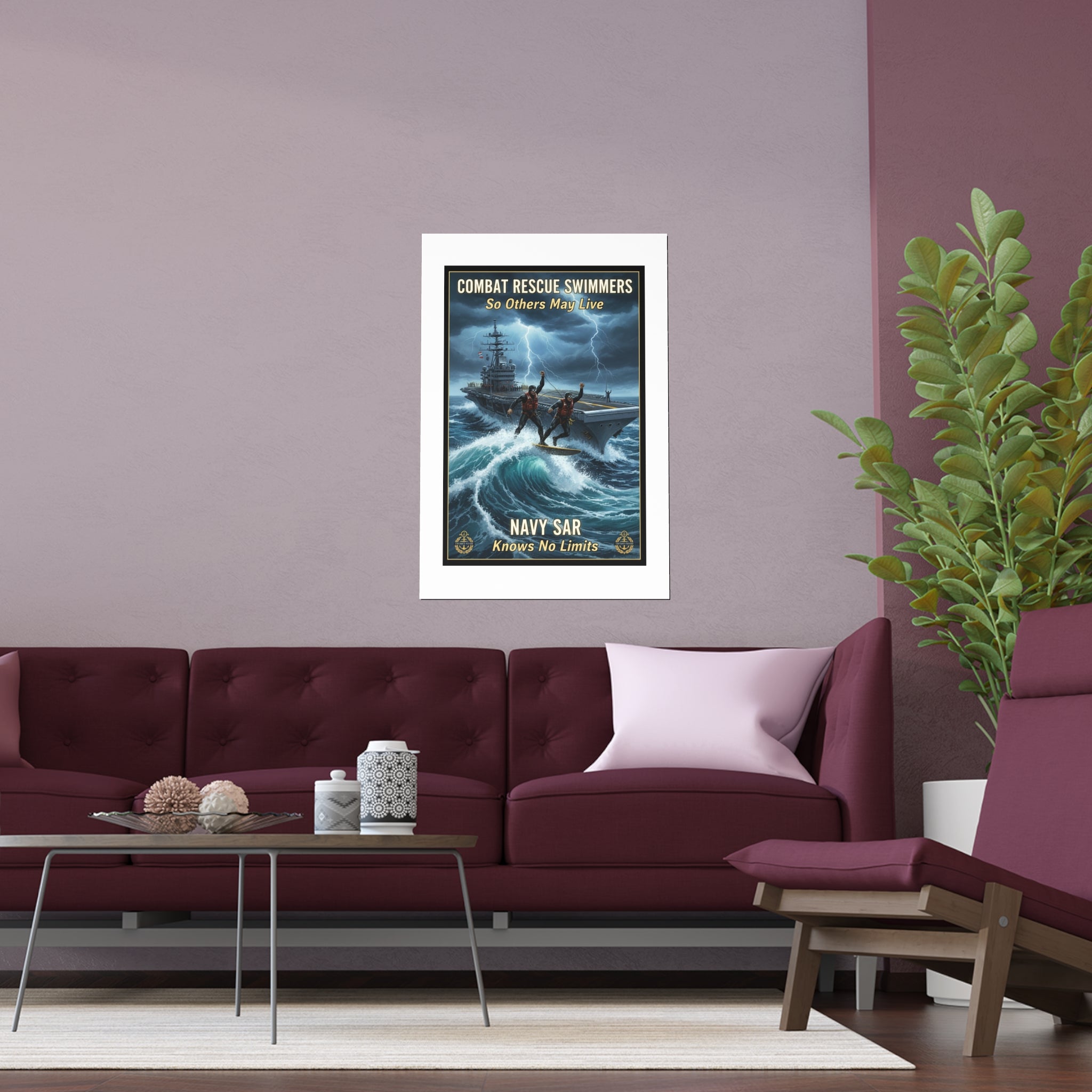Navy Storm Surfing Silk Poster — Military Aircraft Carrier Art Print (Indoor/Outdoor)