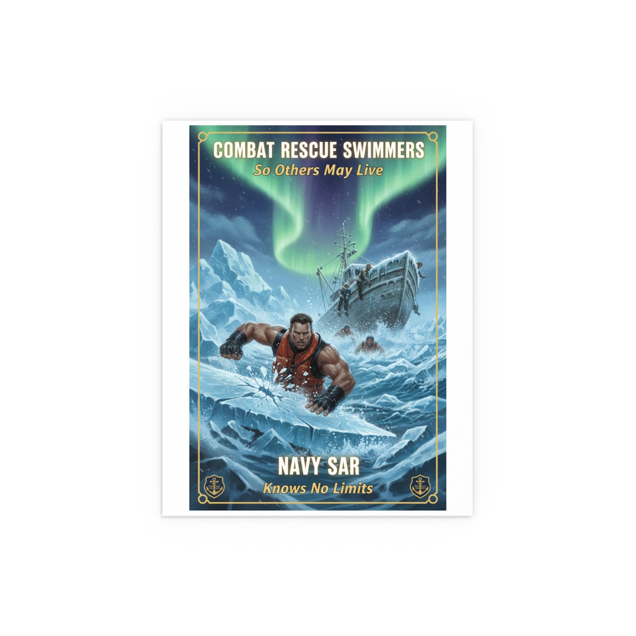 Combat Rescue Swimmers Silk Poster — Navy SAR 'So Others May Live' Arctic Rescue Print