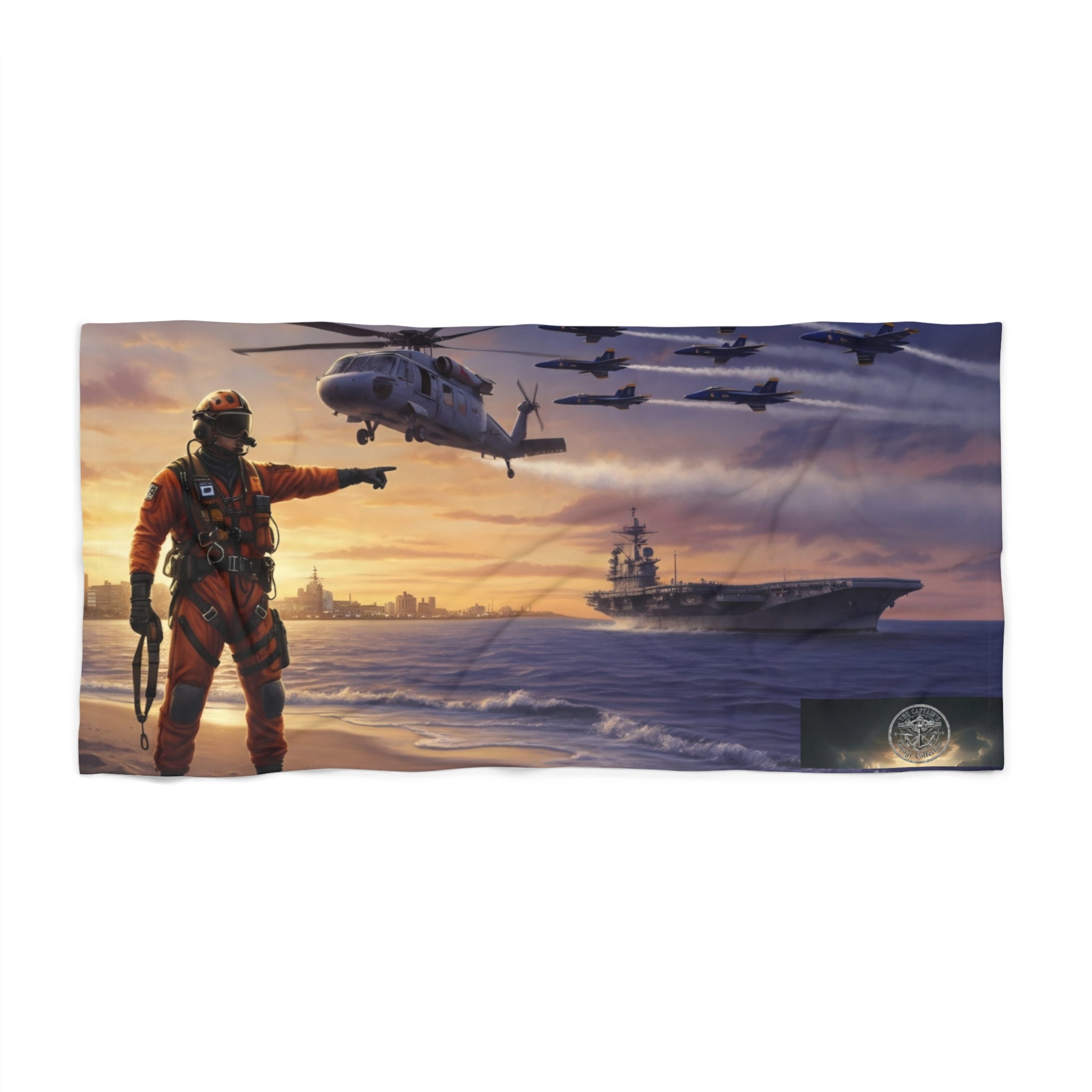 Beach Towel — Naval Aviator Sunset Rescue Design