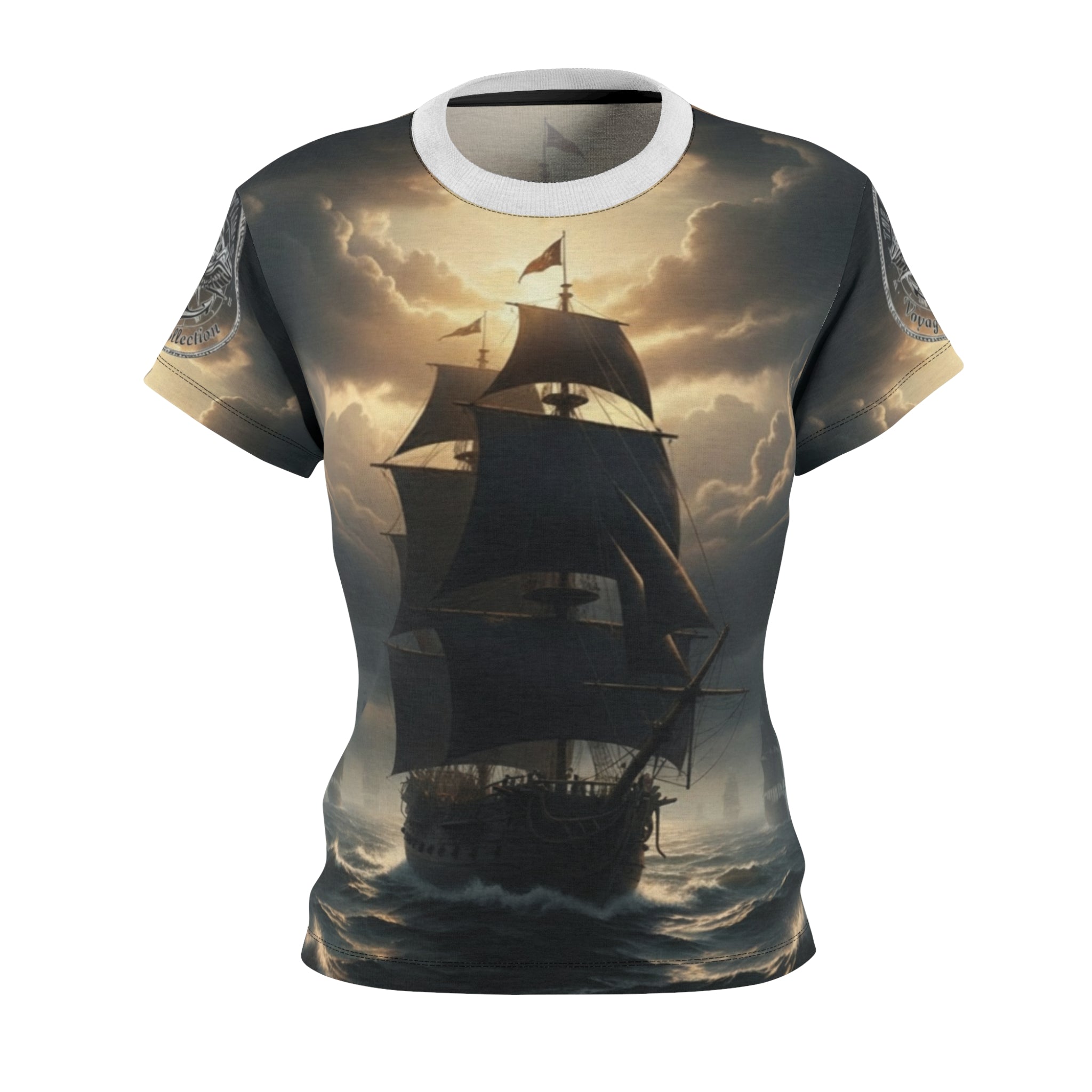 Vintage Sailing Ship Women's Tee — Stormy Ocean All-Over Print