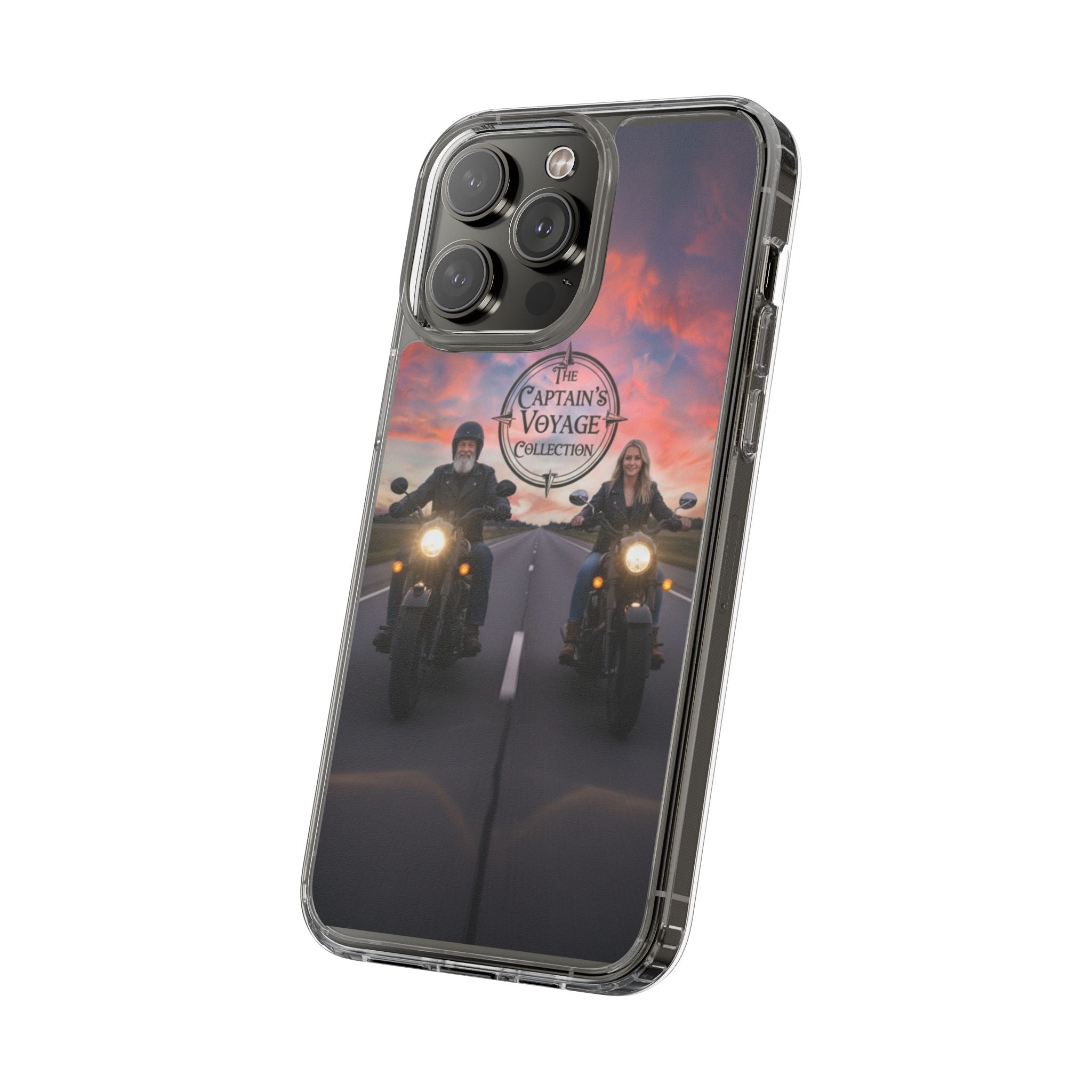 Clear Phone Case — 'The Captain's Voyage Collection' Motorcycle Sunset Design