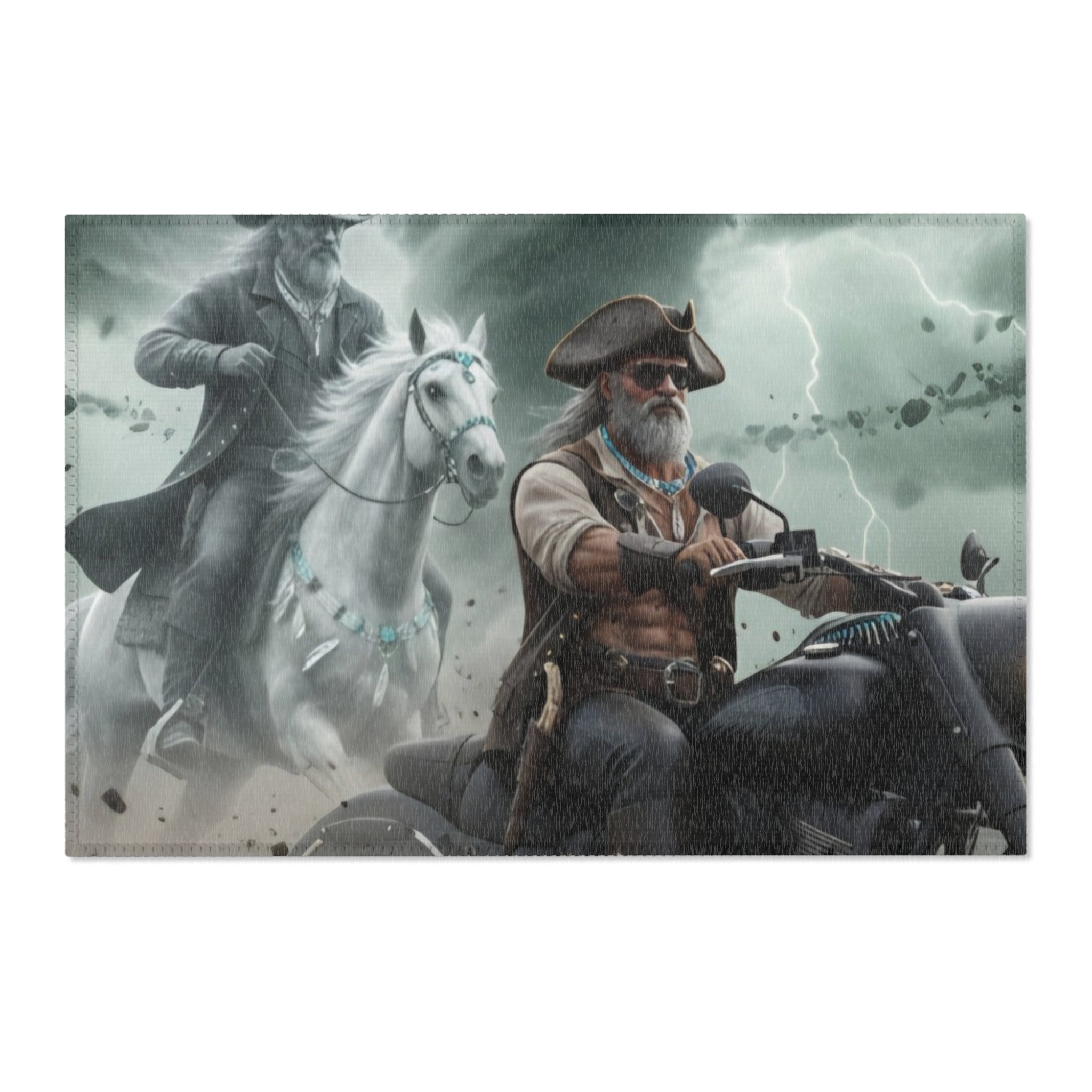 Captain's Voyage Area Rug — Biker Pirate Storm Scene Decorative Floor Mat