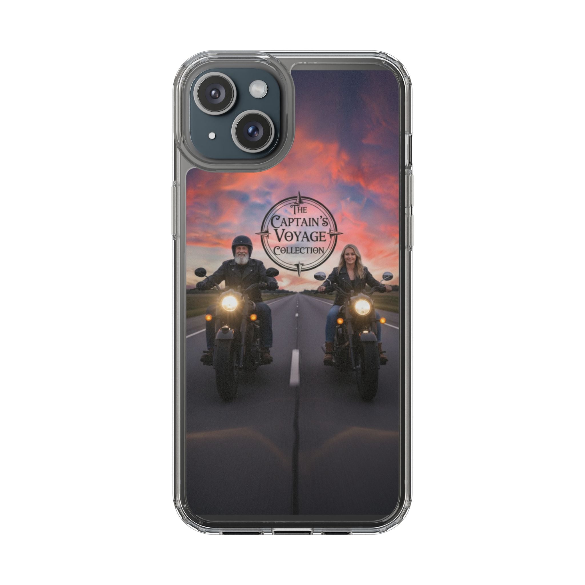 Clear Phone Case — 'The Captain's Voyage Collection' Motorcycle Sunset Design