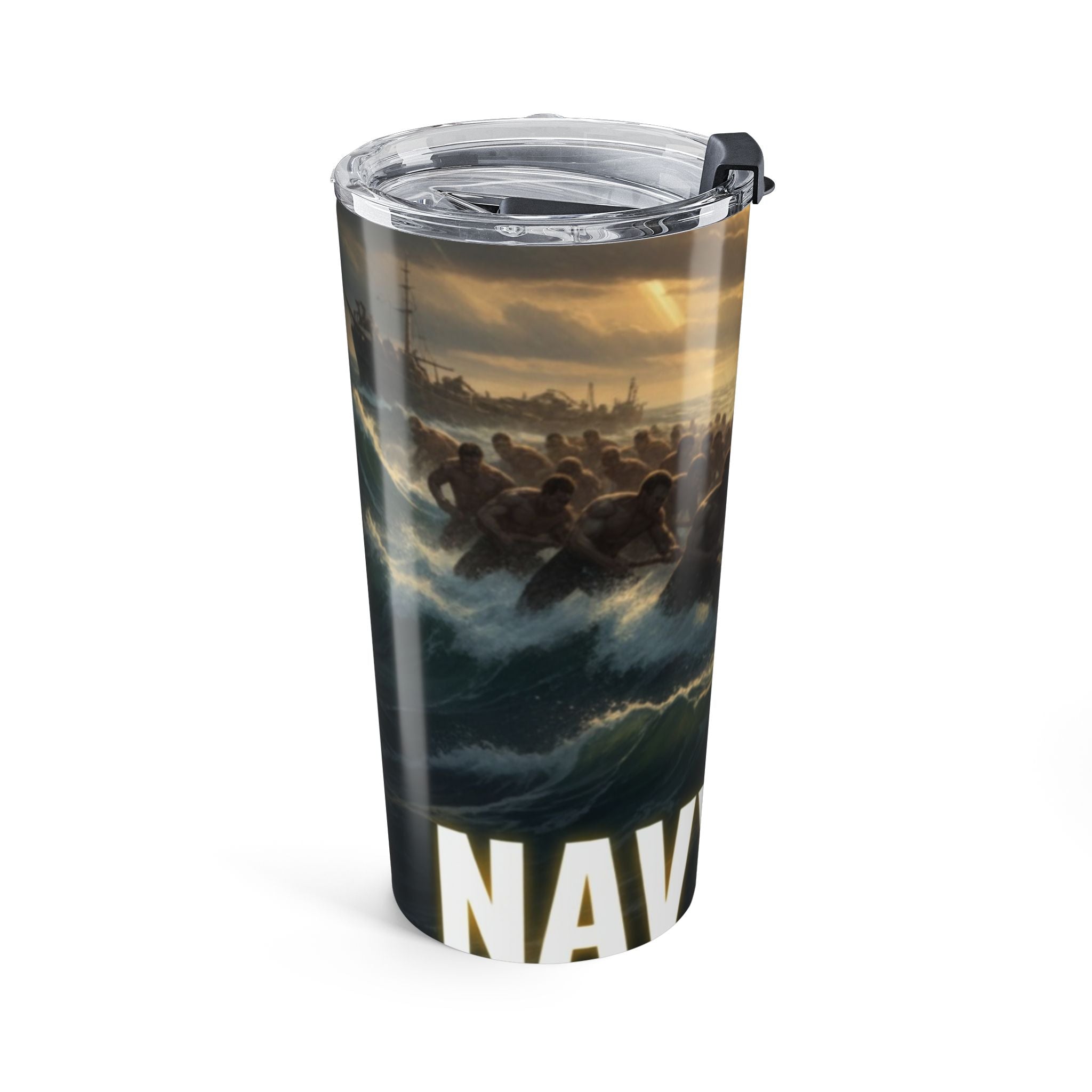 20oz Navy SEALs Combat Boat Stainless Tumbler — Military Veteran Pride Travel Mug