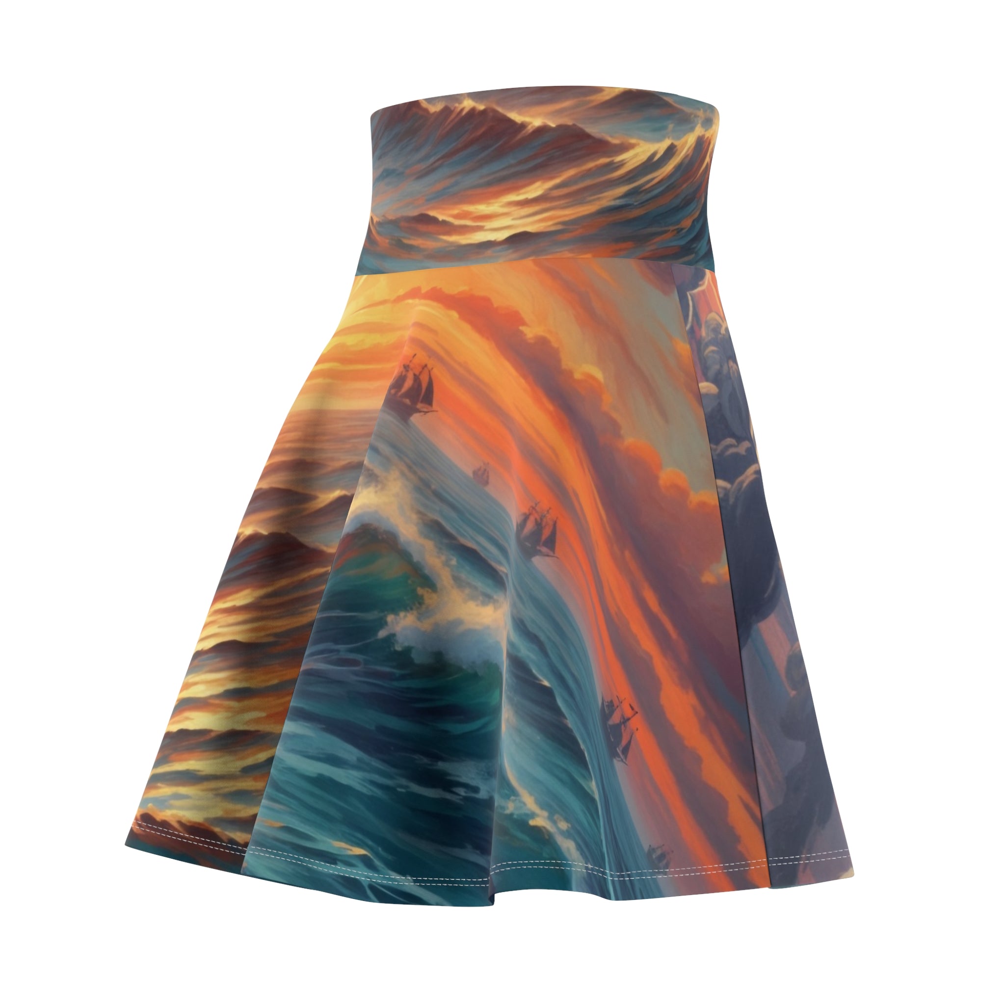 Ocean Sunset Skater Skirt — Artistic Wave Print AOP