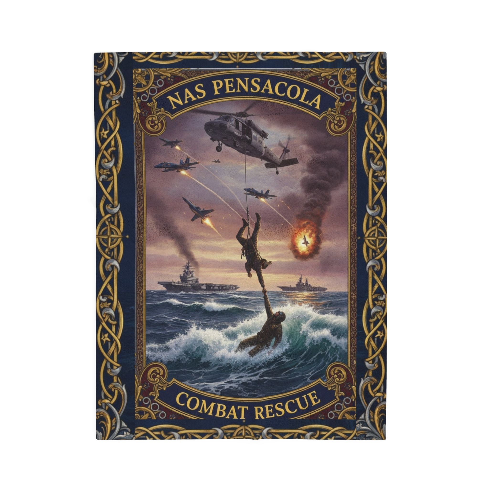 NAS Pensacola Military Velveteen Plush Blanket — Navy SEAL Boarding Action Design