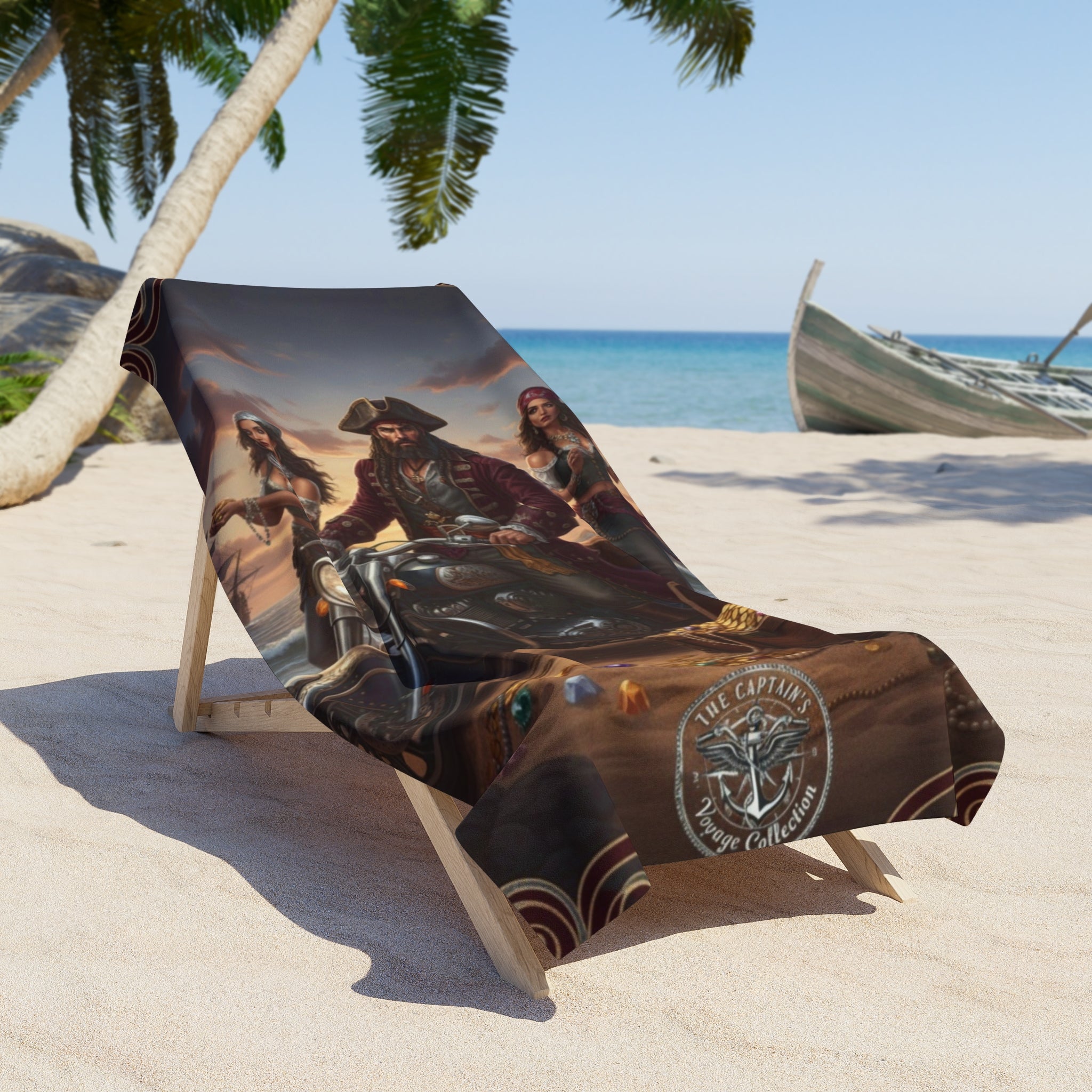 Pirate Biker Beach Towel – Treasure Crew Motorcycle Skull Design