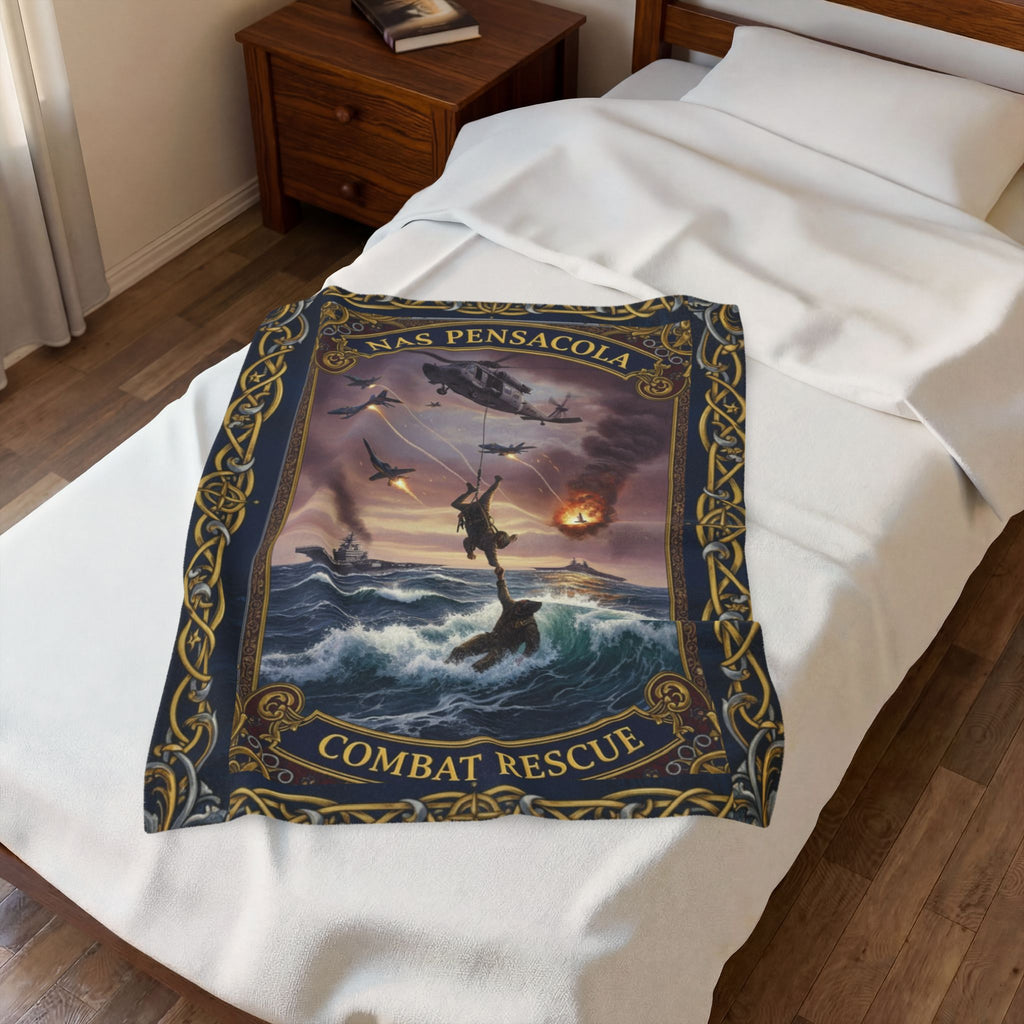 NAS Pensacola Military Velveteen Plush Blanket — Navy SEAL Boarding Action Design