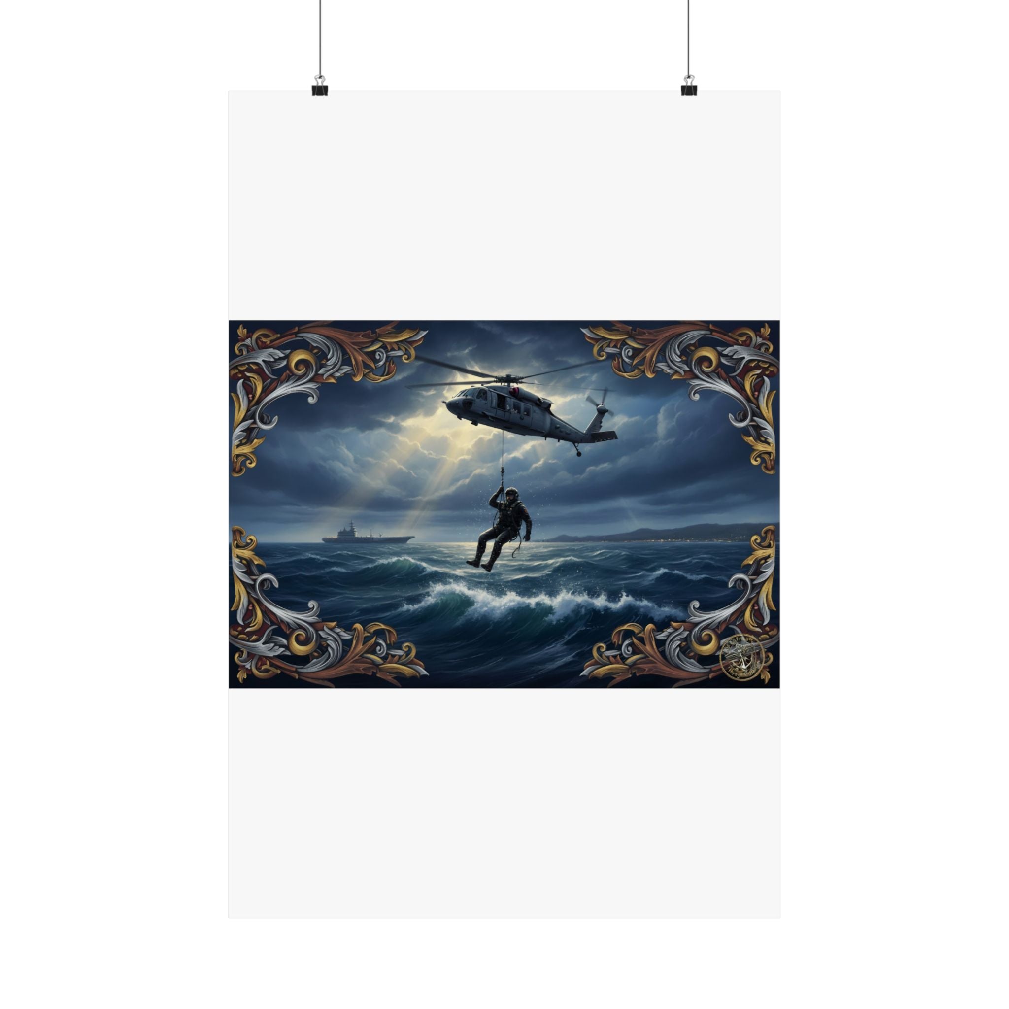 Rescue Helicopter Ocean Poster