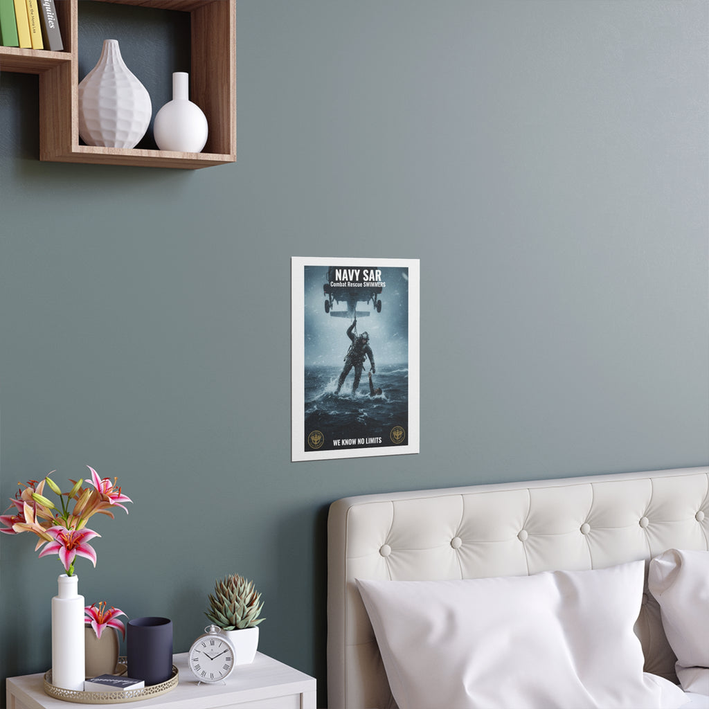 Rescue Diver Silk Poster – Dramatic Sea & Helicopter Wall Art (Indoor/Outdoor)