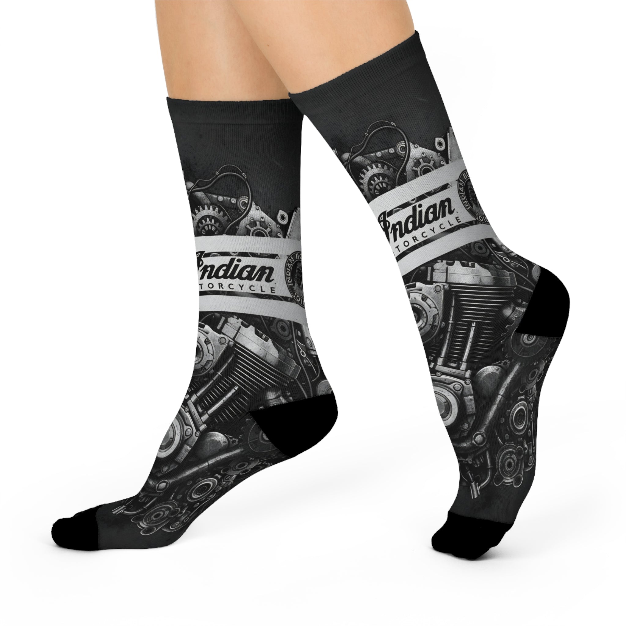 Motorcycle Engine Crew Socks — Vintage Indian Motocycle Graphic Cushioned Socks