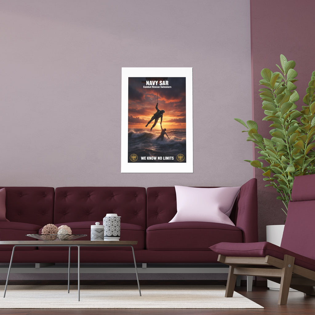 Navy SAR Combat Rescue Swimmers Silk Poster — “We Know No Limits” Indoor/Outdoor Wall Art