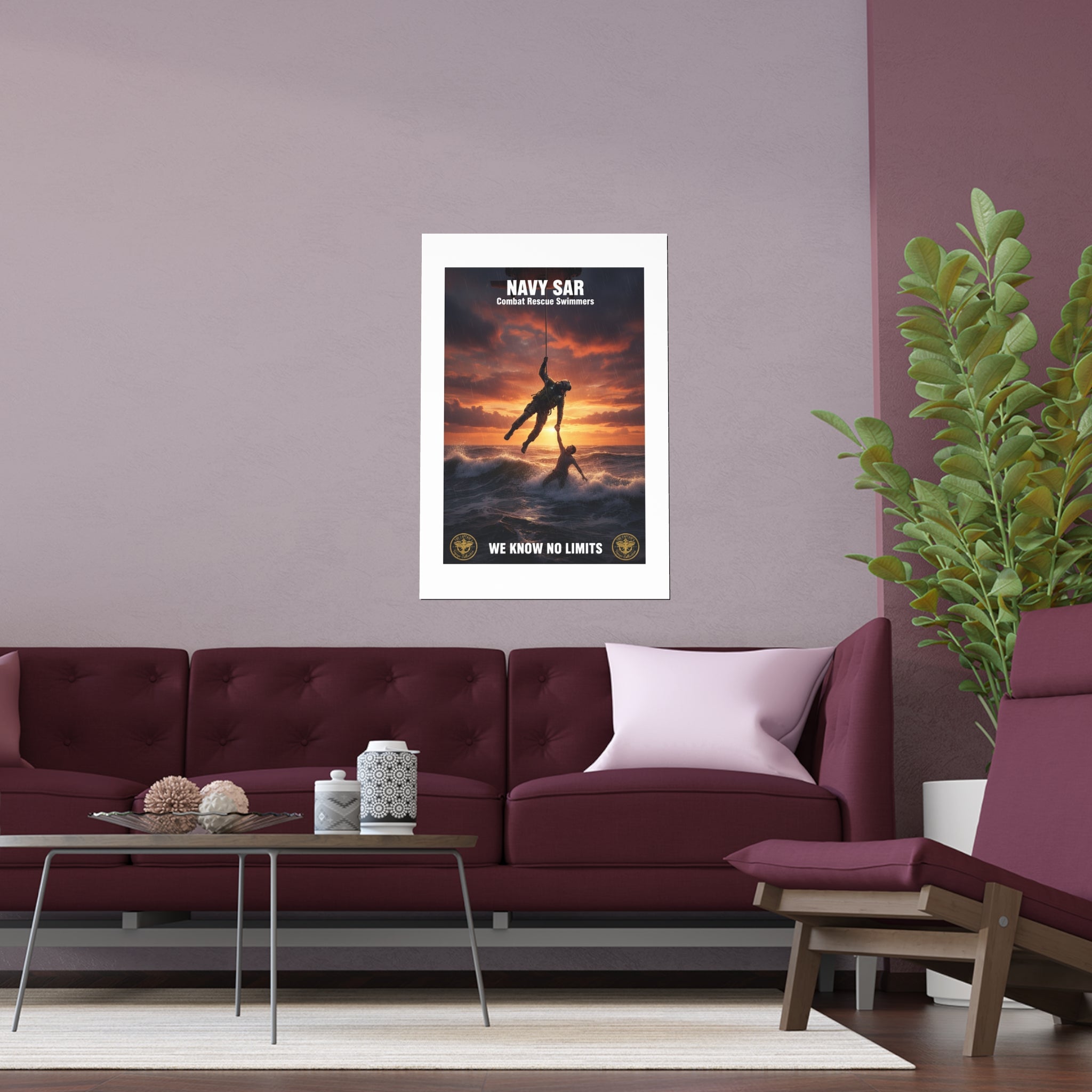 Navy SAR Combat Rescue Swimmers Silk Poster — “We Know No Limits” Indoor/Outdoor Wall Art