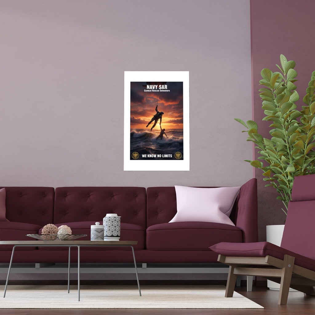 Navy SAR Combat Rescue Swimmers Silk Poster — “We Know No Limits” Indoor/Outdoor Wall Art