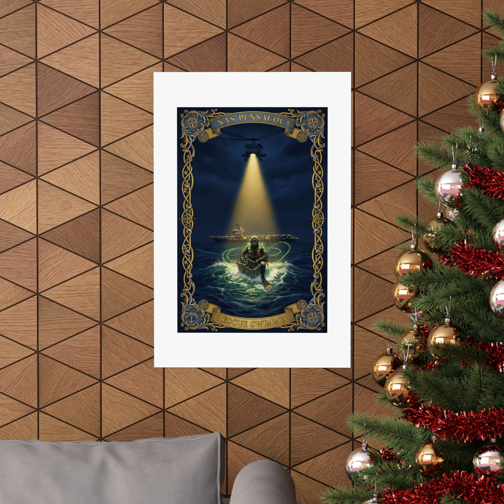 Nautical Rescue Matte Poster — Lighthouse Search & Shipwreck Scene