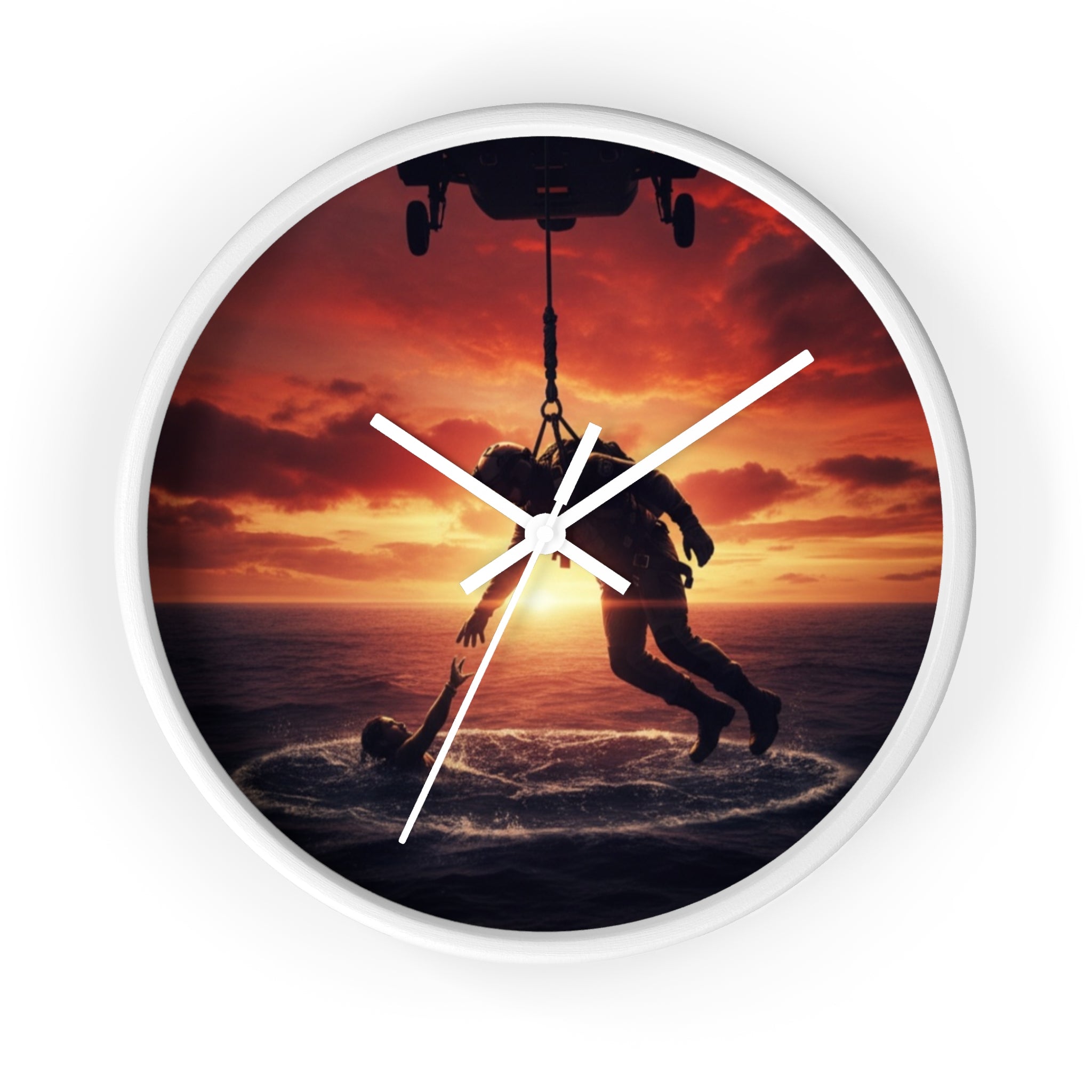 Wall Clock — Dramatic Rescue Helicopter Sunset Clock for First Responders & Military