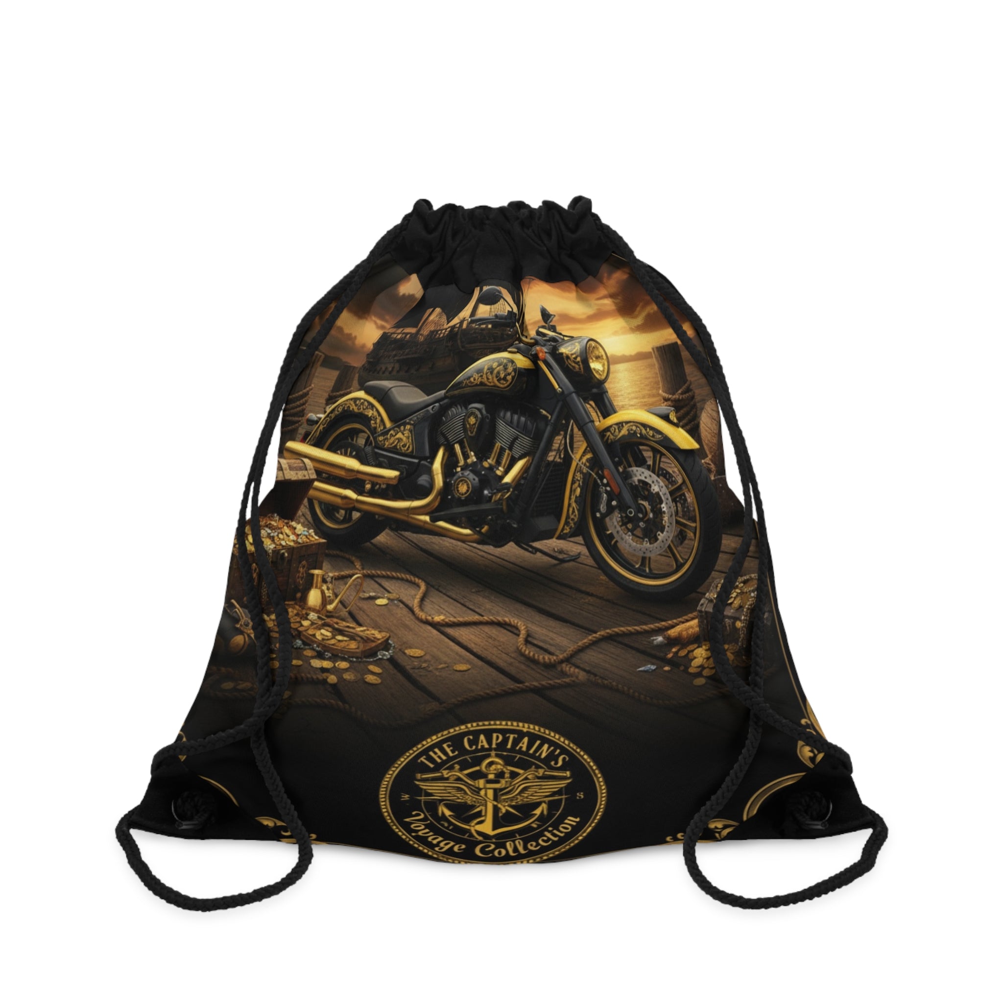 Pirate Motorcycle Drawstring Bag — Vintage Rider & Treasure Nightpack