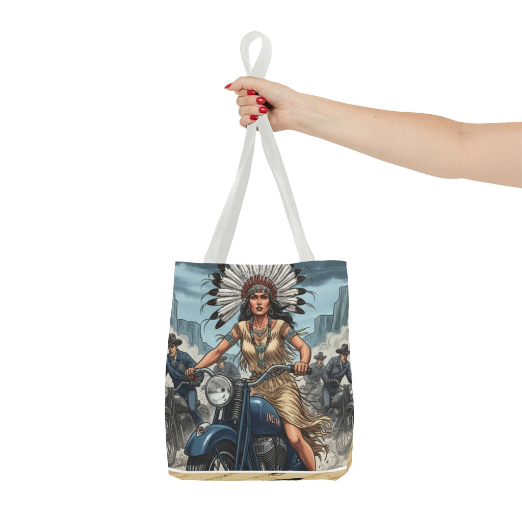 Vintage Biker Tote Bag — Motorcycle Pinup with Headdress