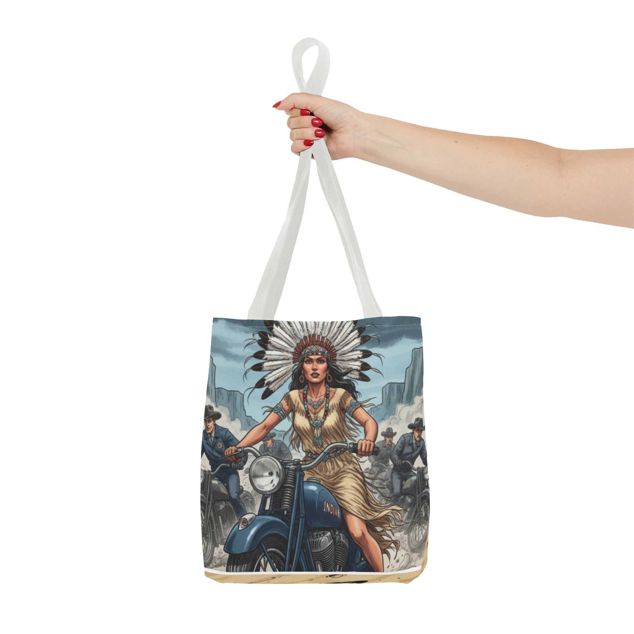 Vintage Biker Tote Bag — Motorcycle Pinup with Headdress