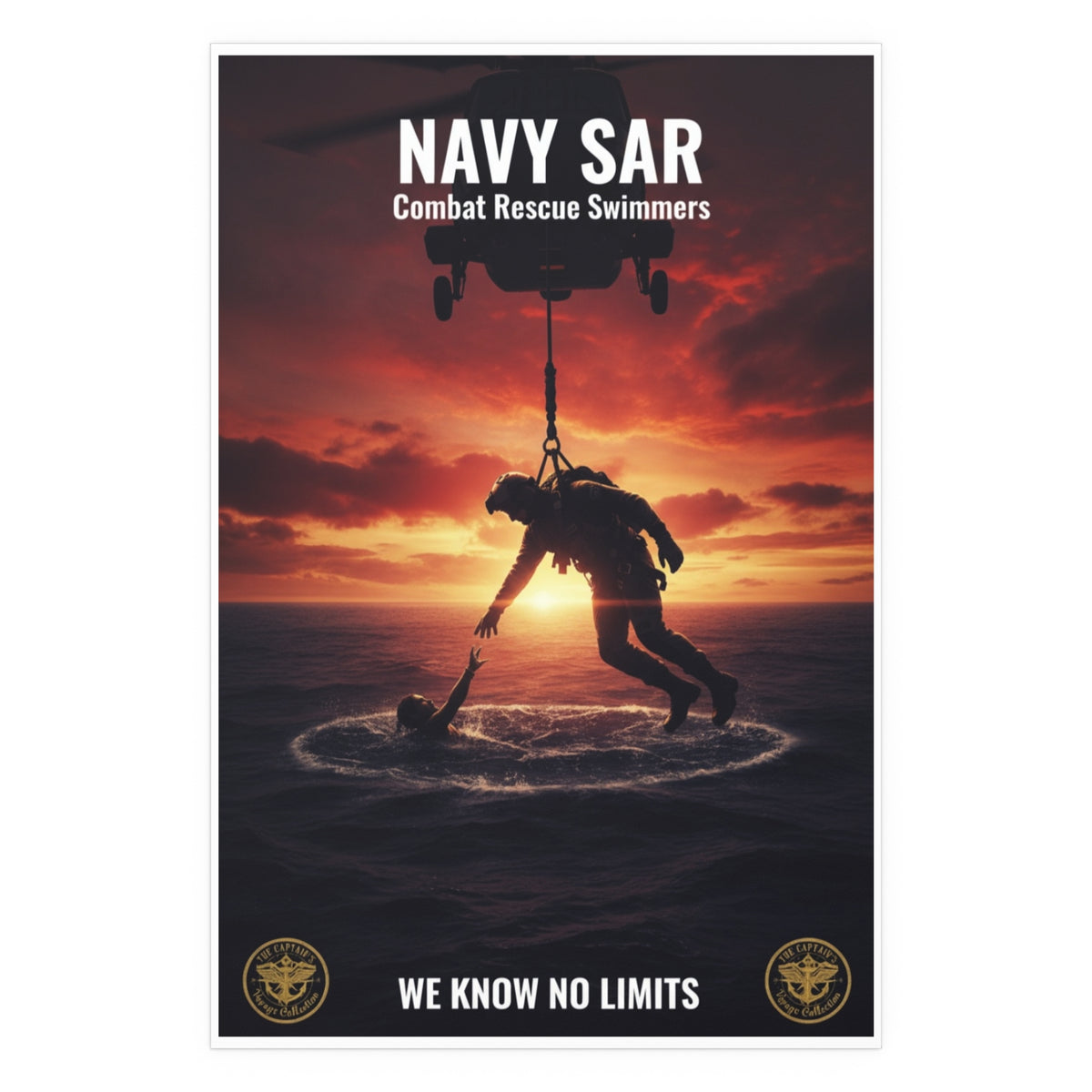 Navy SAR Combat Rescue Swimmers Silk Poster – Military Helicopter Rescue Wall Art