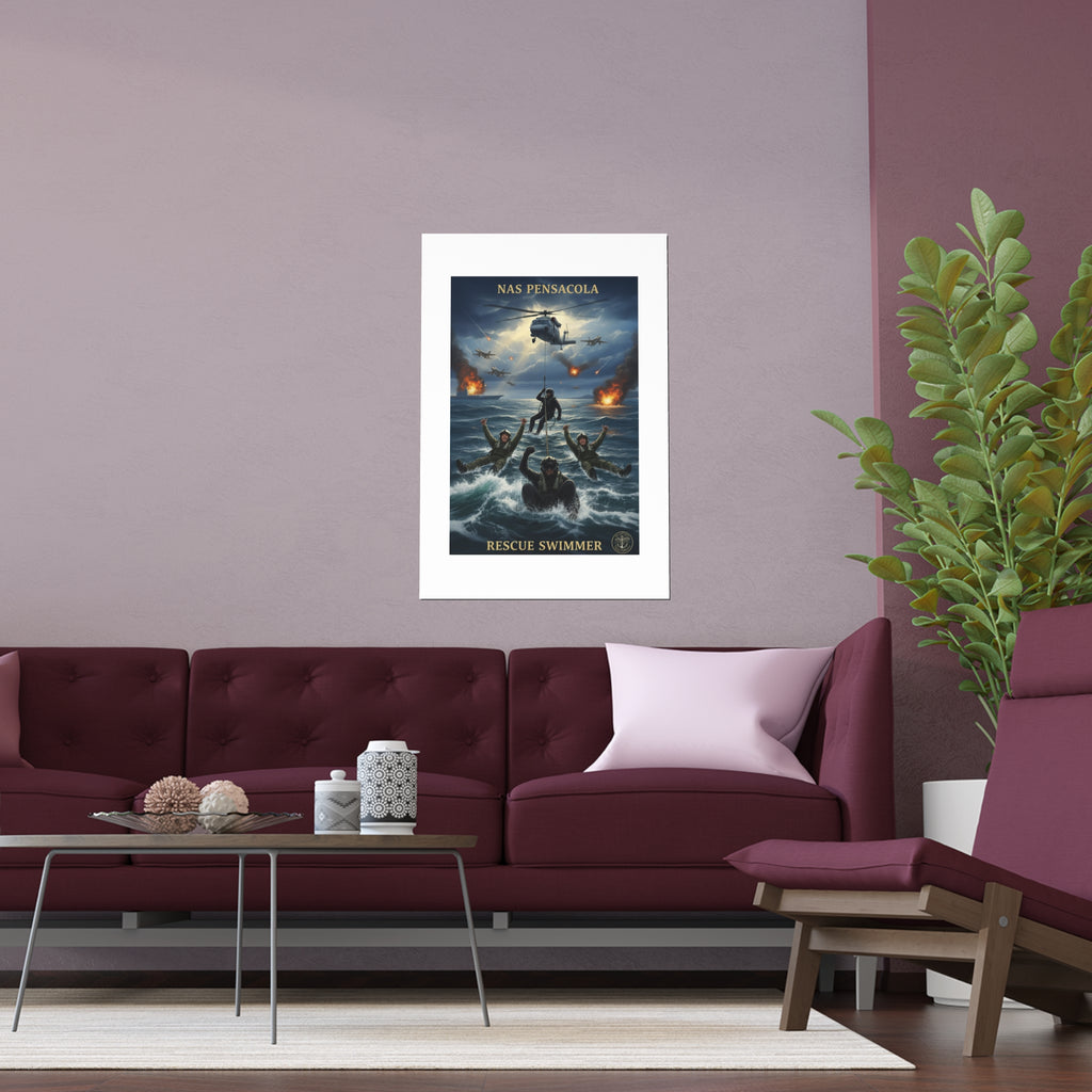 Rescue Swimmer Silk Poster — NAS Pensacola Military Aviation Art (Indoor/Outdoor)