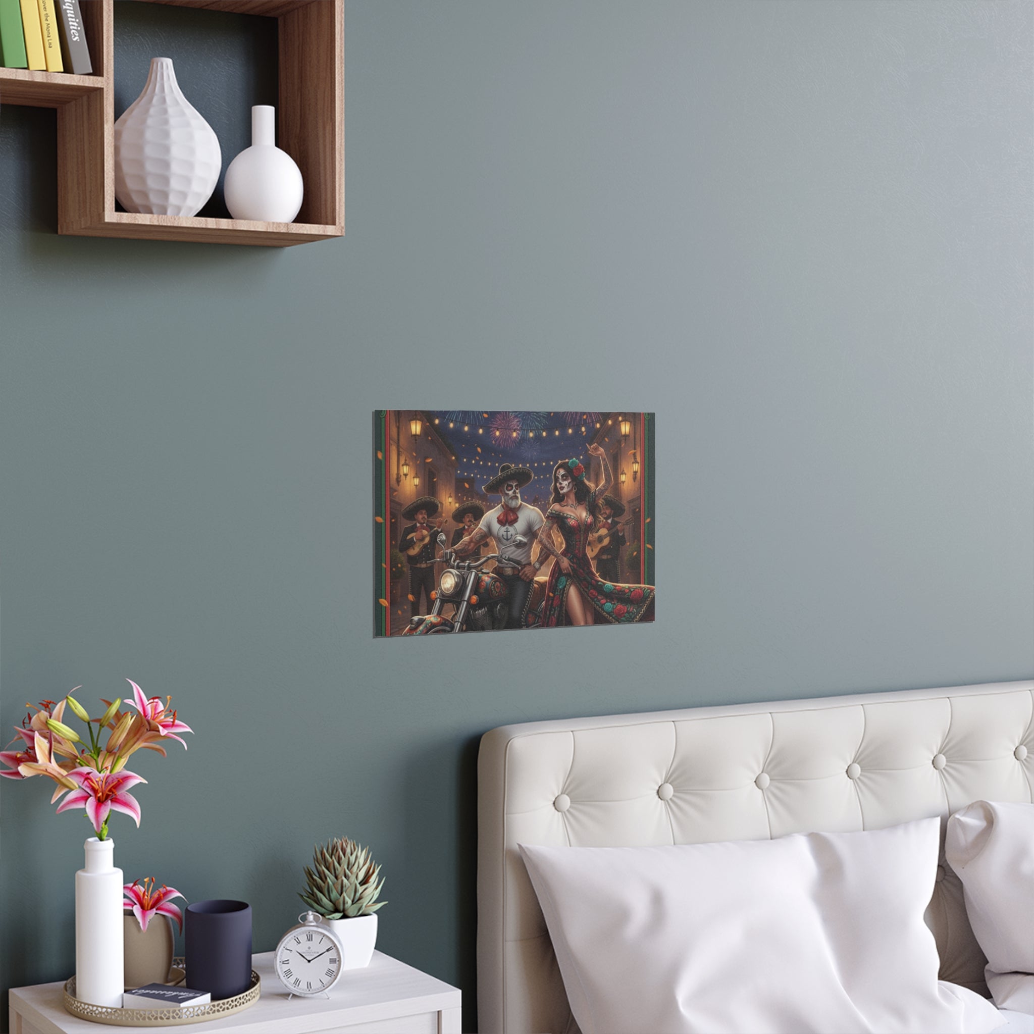 Day of the Dead Biker Silk Poster — Outdoor/Indoor Dia de los Muertos Wall Art