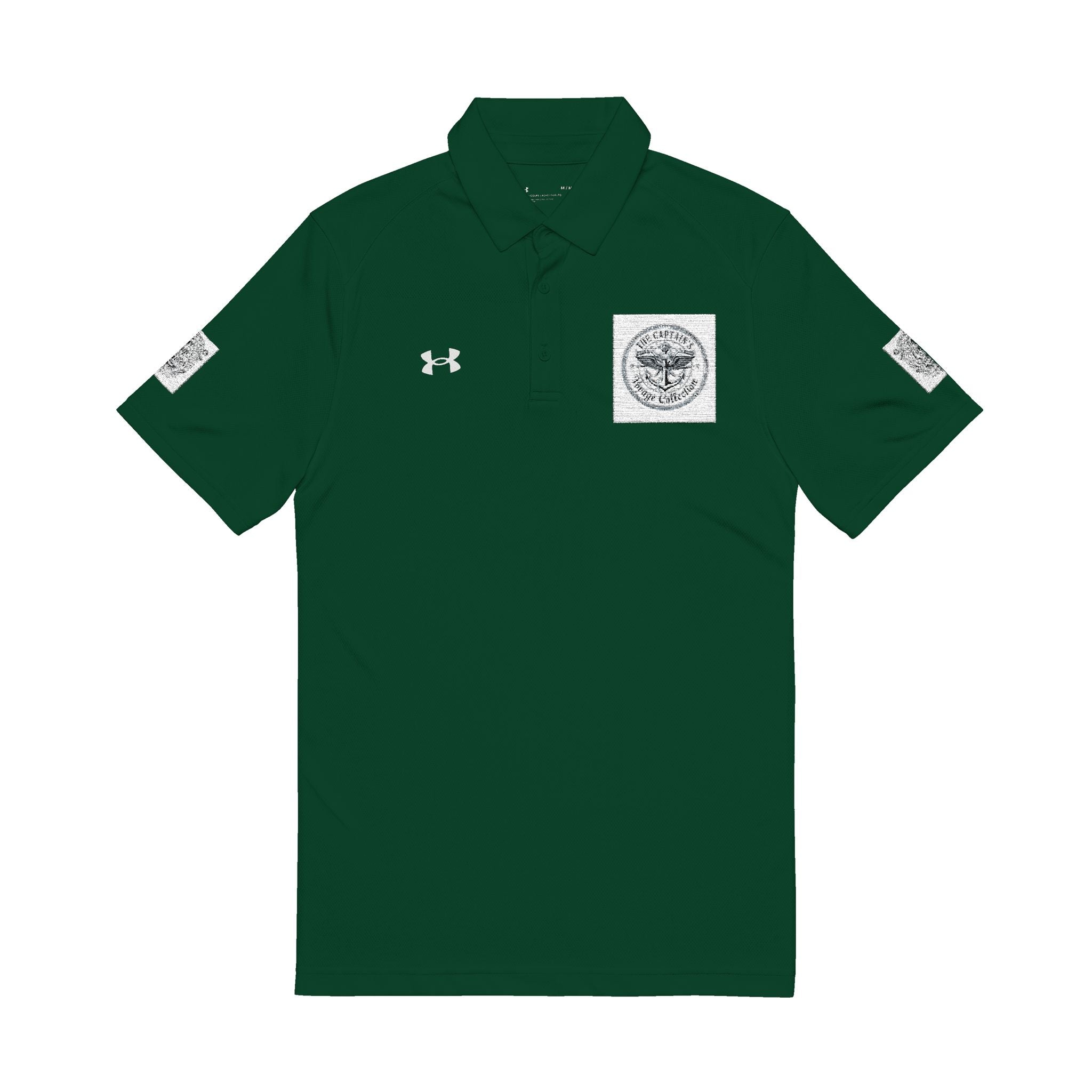 Men's White Embroidered Polo Shirt — Nautical Compass Chest & Sleeve Logo