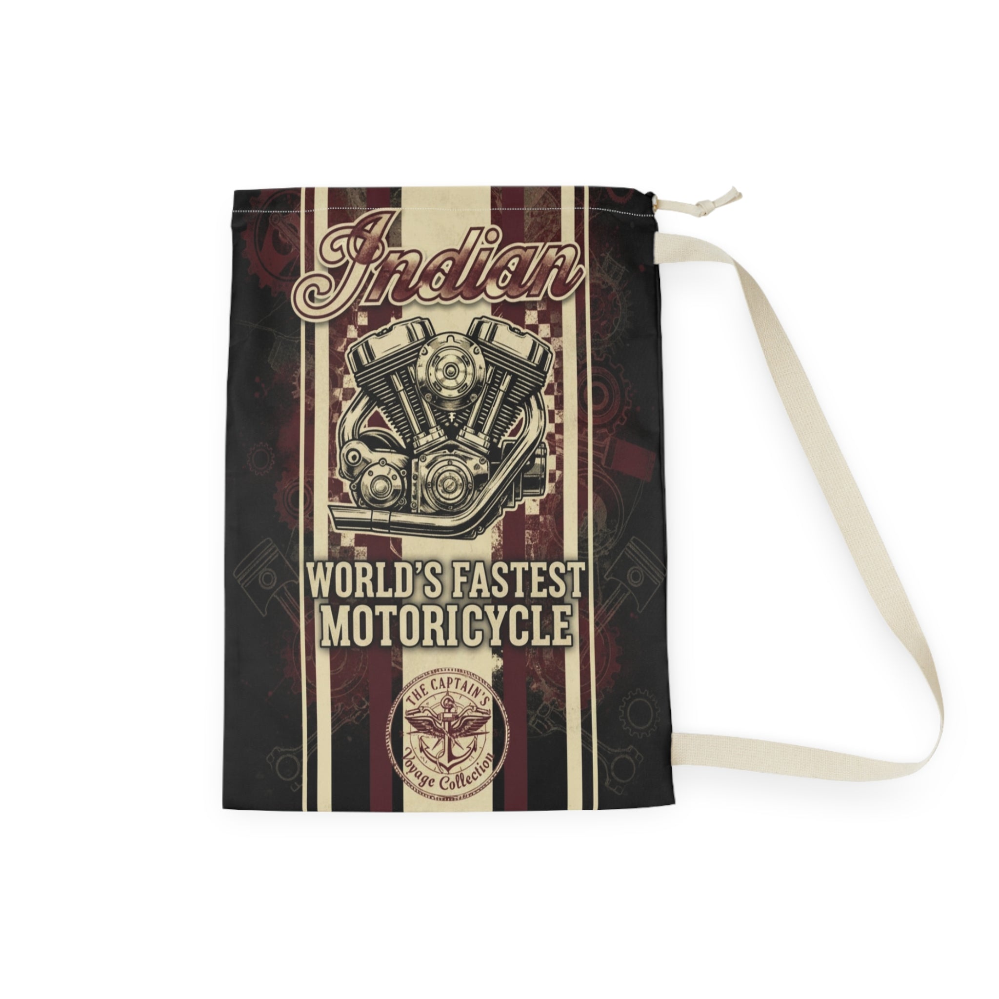 Motorcycle Laundry Bag — 'Indian' Vintage Engine & Skull Headdress Design