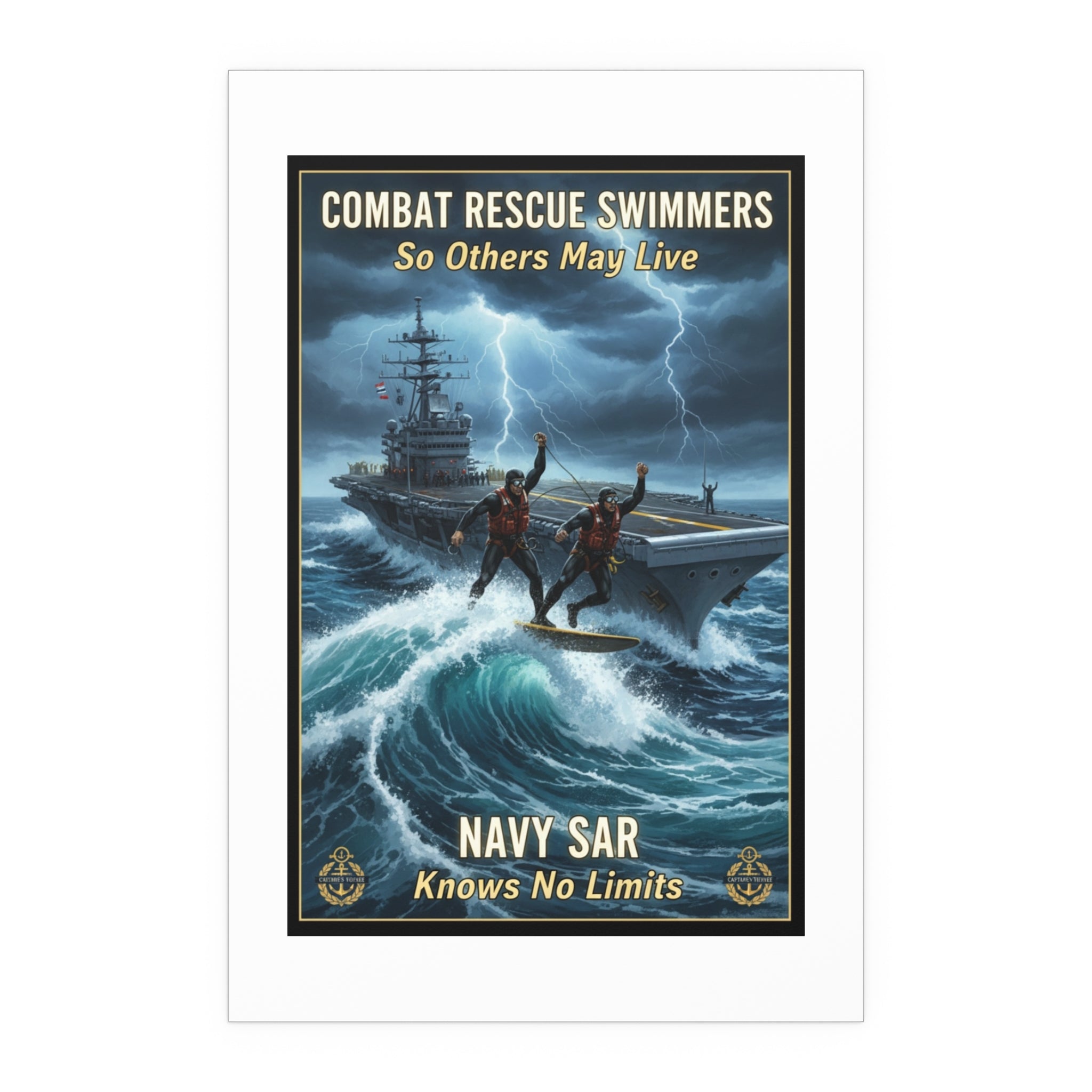 Navy Storm Surfing Silk Poster — Military Aircraft Carrier Art Print (Indoor/Outdoor)