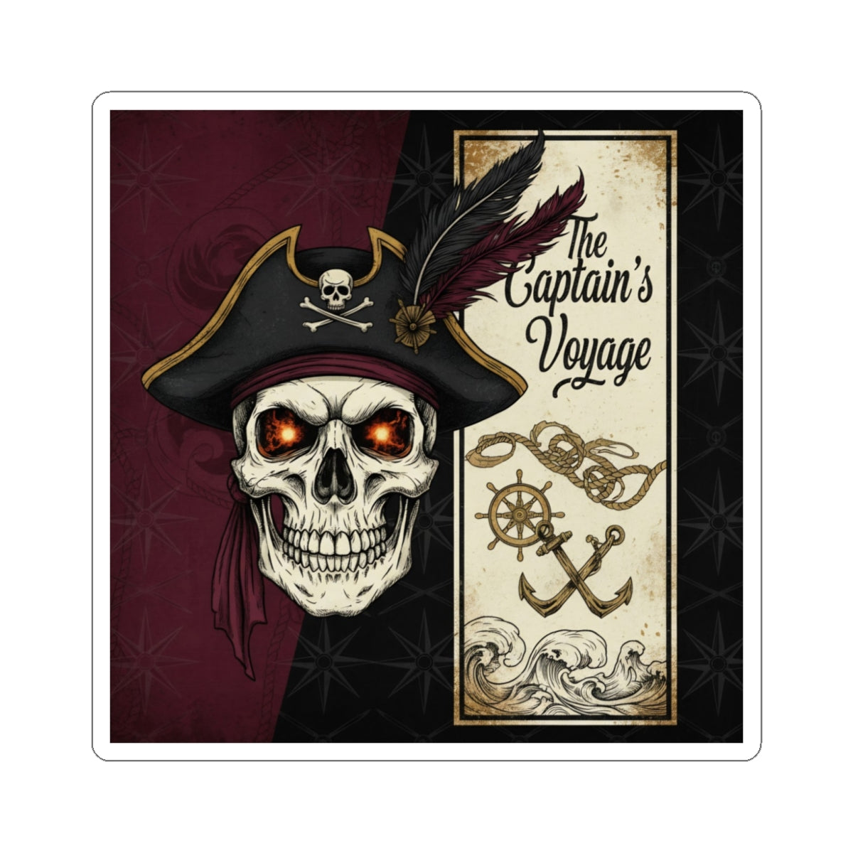 Pirate Skull Kiss-Cut Sticker — "The Captain's Voyage" Vintage Nautical Decal