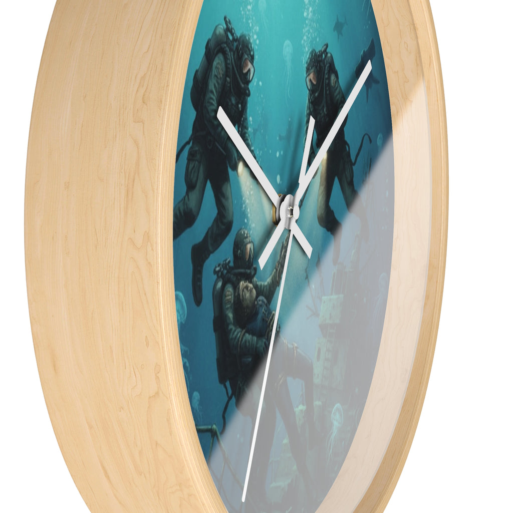 Diver Expedition Wall Clock — Vintage Deep Sea Salvage Diver Art