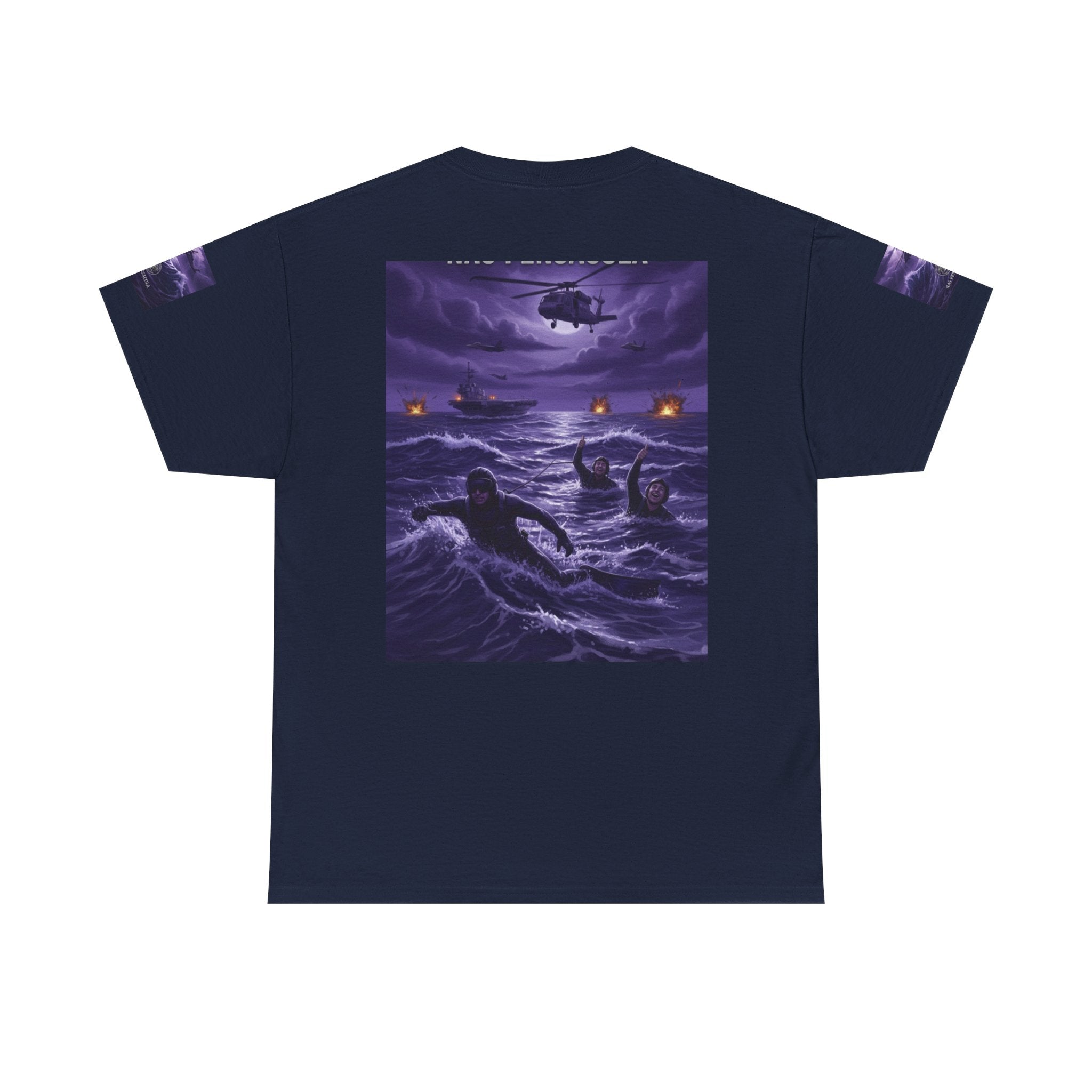 Rescue Night Tee — Purple Helicopter Sea Rescue Graphic T-Shirt
