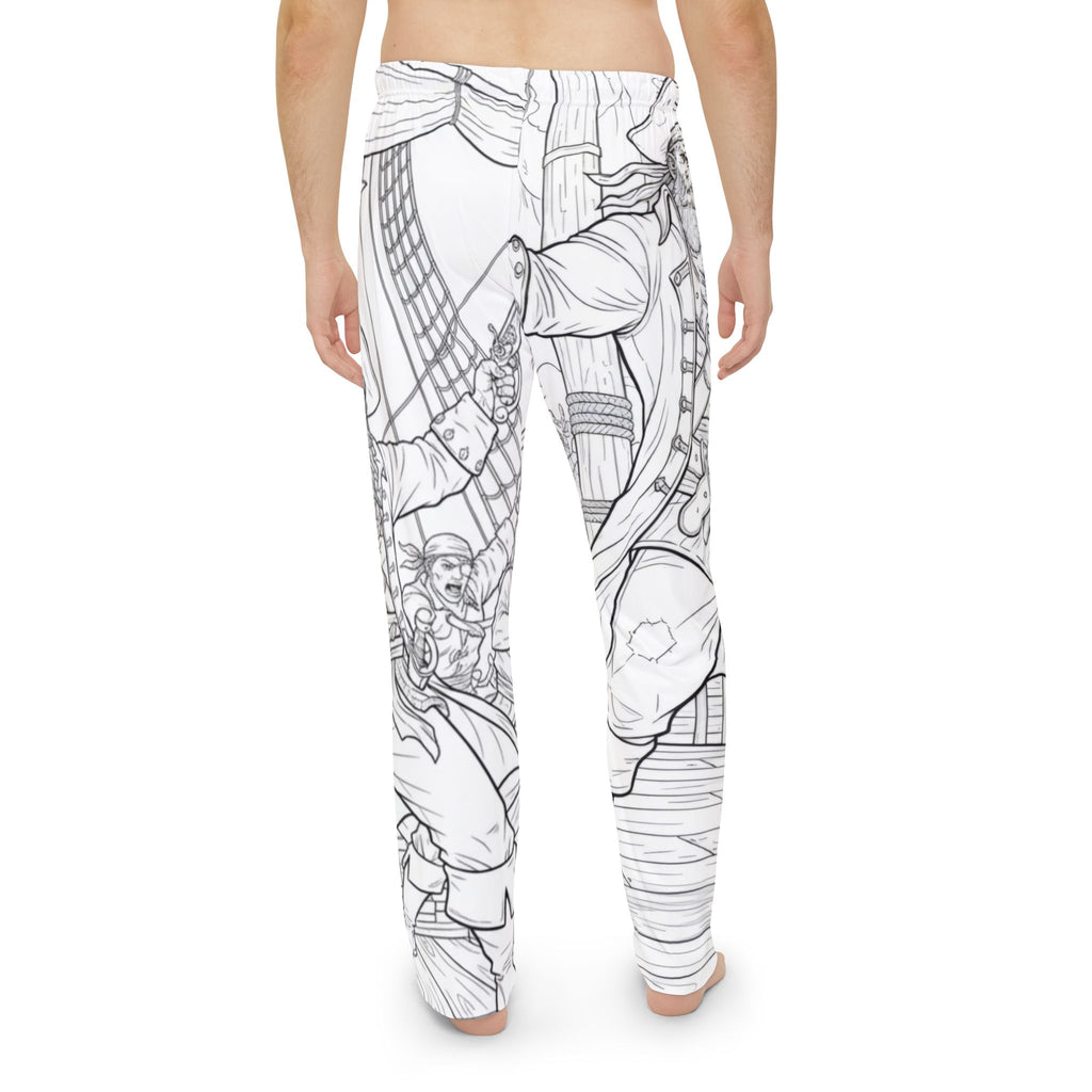 Pirate Ship Illustration Pajama Pants — Black & White All-Over-Print