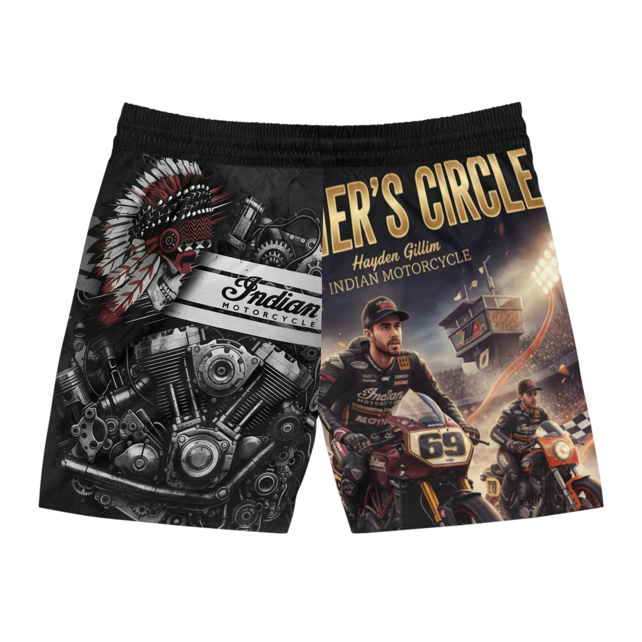 Winner's Circle 69 Racing Swim Shorts — Hayden Gillim Indian Motorcycle AOP