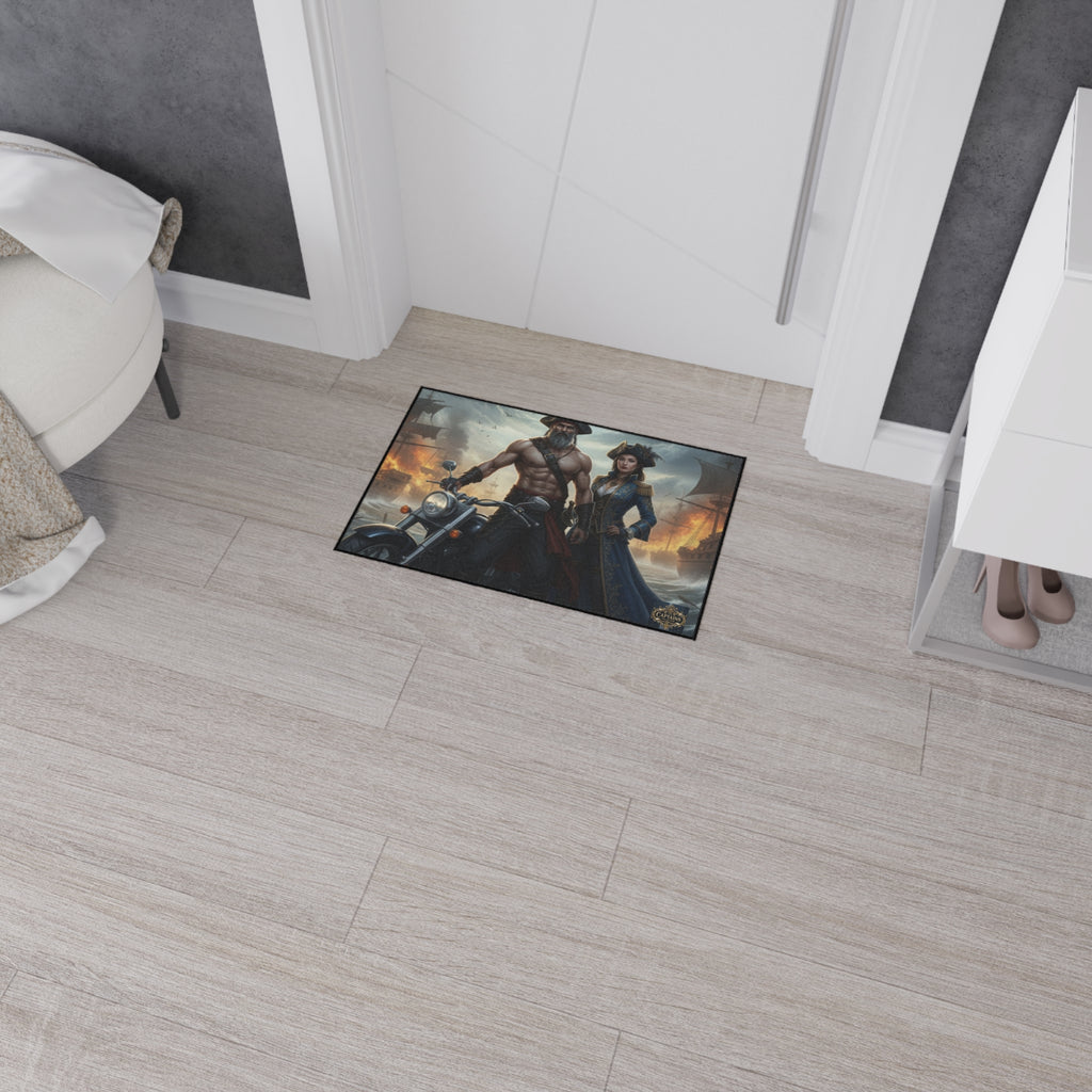 Pirate Captain & Corsair Heavy-Duty Floor Mat — Nautical Motorcycle Art Rug