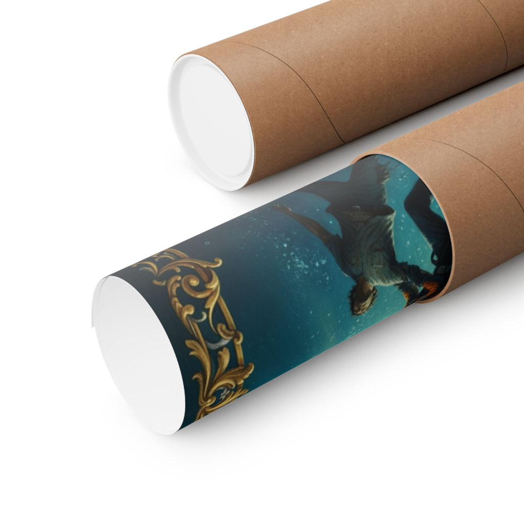Underwater Rescue Poster — Diver & Child Matte Vertical Art Print