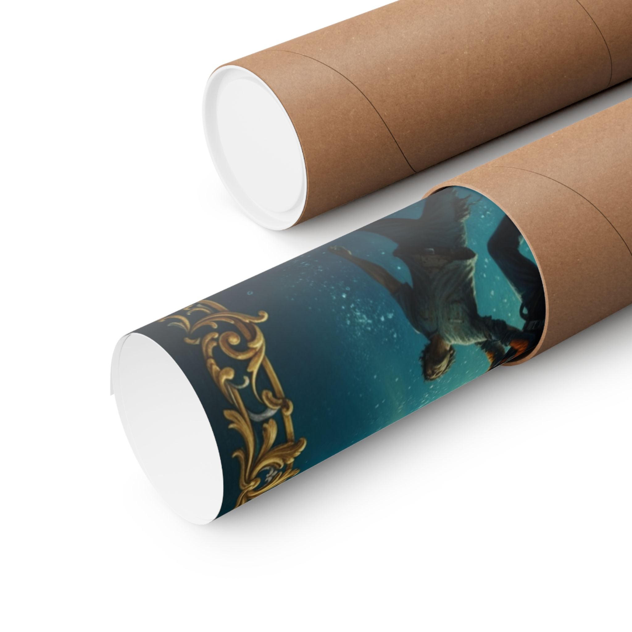 Underwater Rescue Poster — Diver & Child Matte Vertical Art Print
