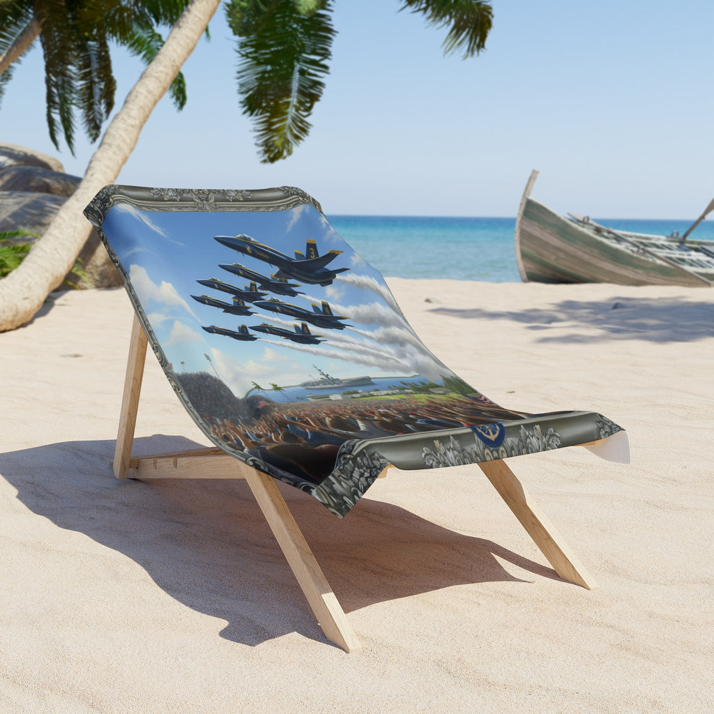 Blue Angels Airshow Beach Towel — Military Jet Flyover Crowd Design