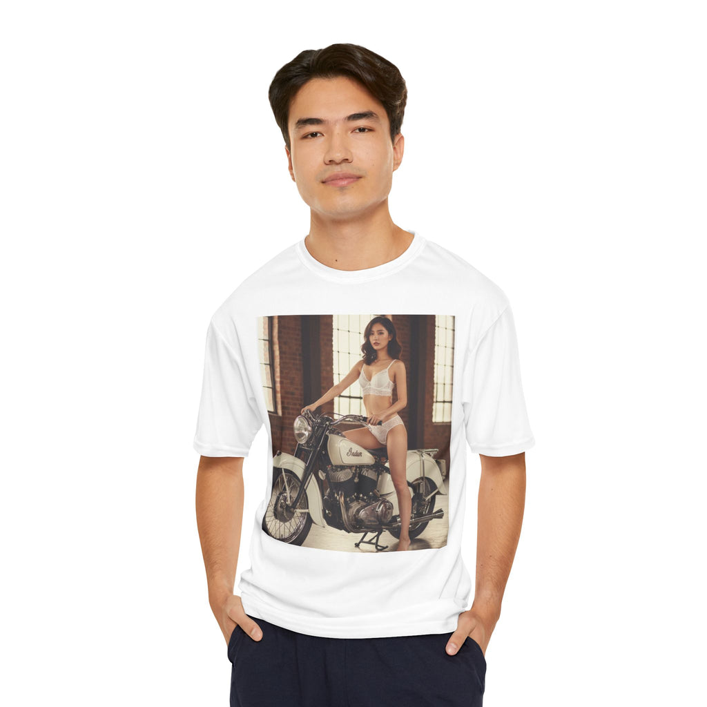 Pinup Motorcycle Tee — Vintage Biker Girl Photo Print