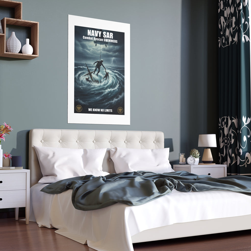 Stormy Sea Silk Poster — Dramatic Sailor Rescue Wall Art (Indoor/Outdoor)
