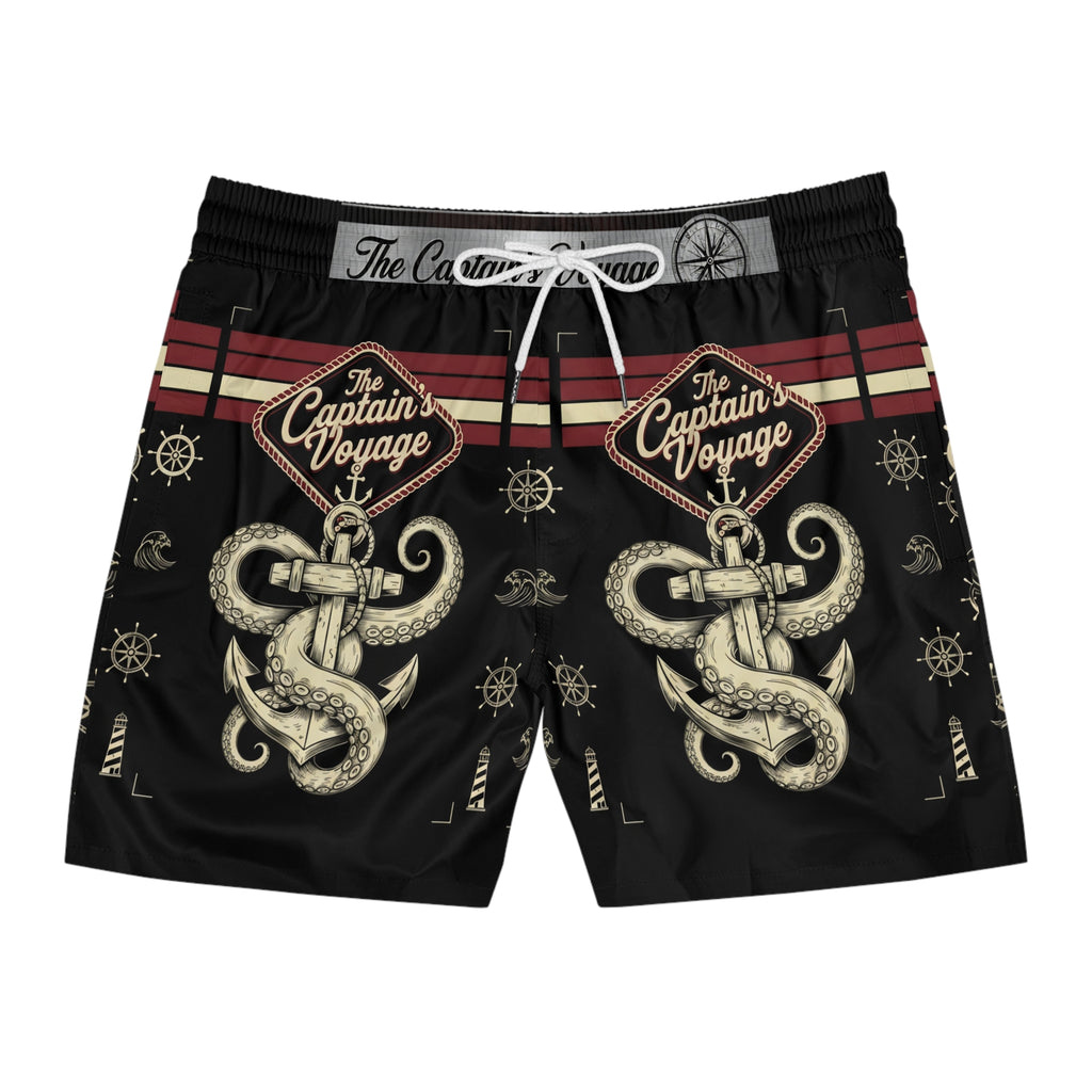 Captain's Voyage Anchor Swim Shorts — Nautical Men's Mid-Length Trunks