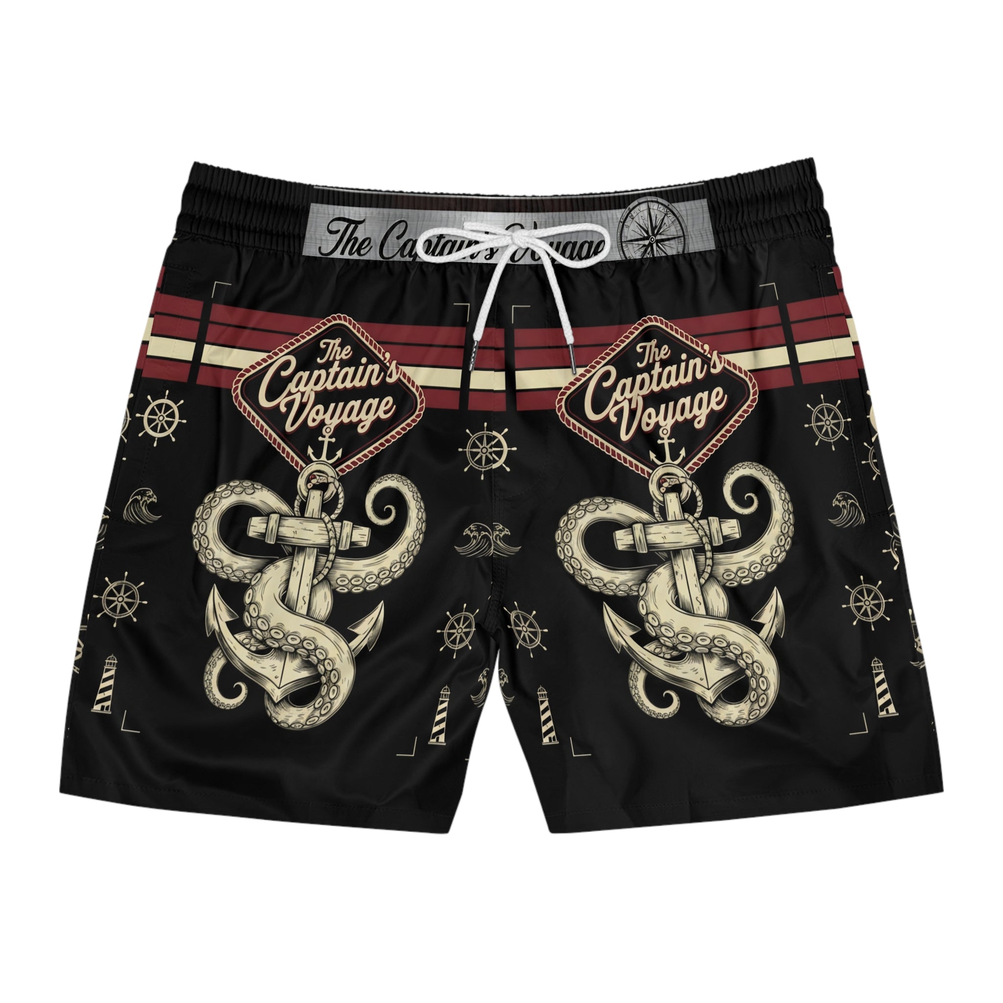 Captain's Voyage Anchor Swim Shorts — Nautical Men's Mid-Length Trunks
