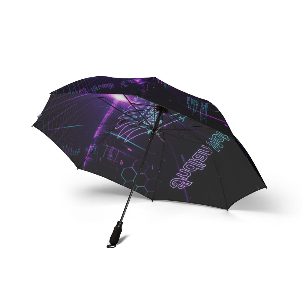 Neon Synthwave Foldable Umbrella – Retro Cyber Guitar Design