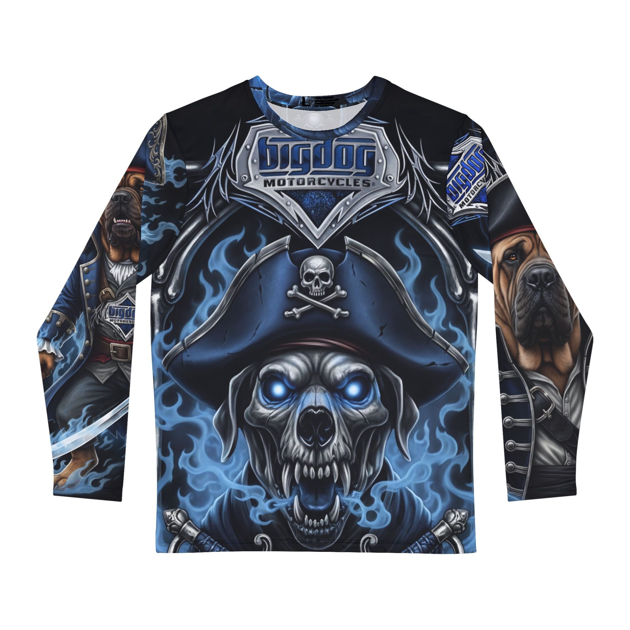 Pirate Skull Long Sleeve Shirt – Blue Ghost Biker AOP