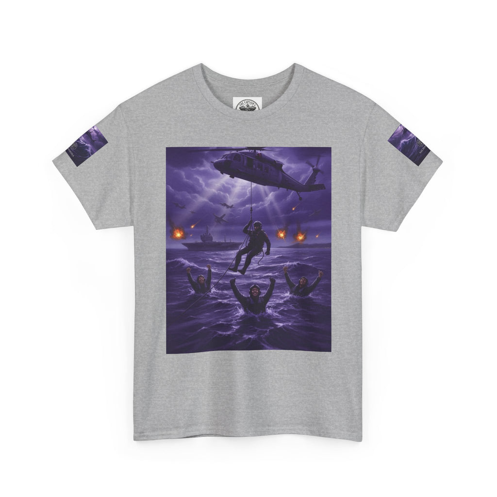 Rescue Night Tee — Purple Helicopter Sea Rescue Graphic T-Shirt