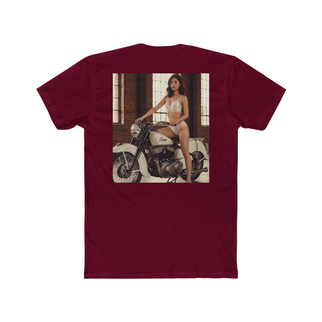 Vintage Motorcycle Pinup Tee — Retro Biker Photo Graphic T-Shirt