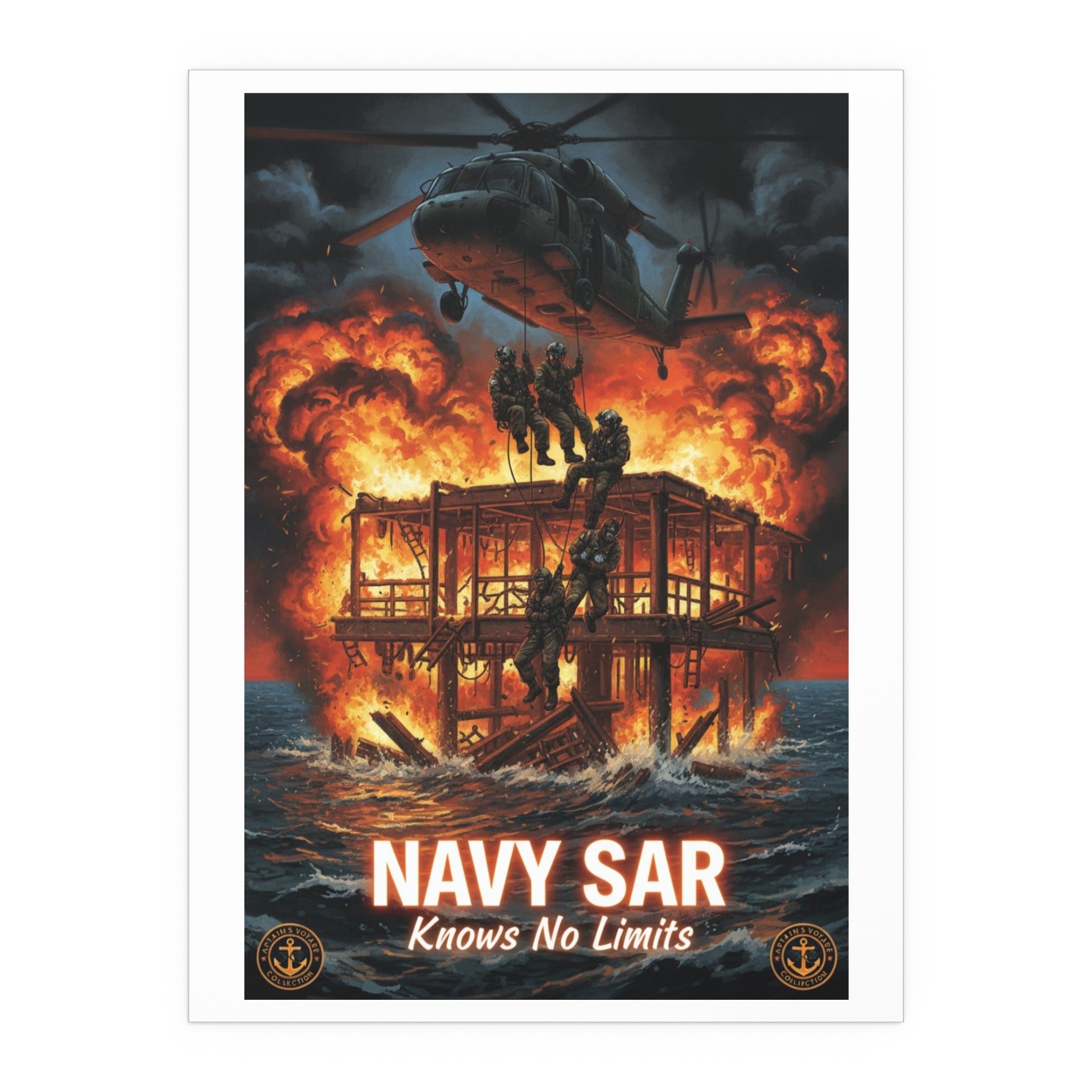Navy SAR 'Knows No Limits' Rescue Poster - Indoor/Outdoor Silk Print