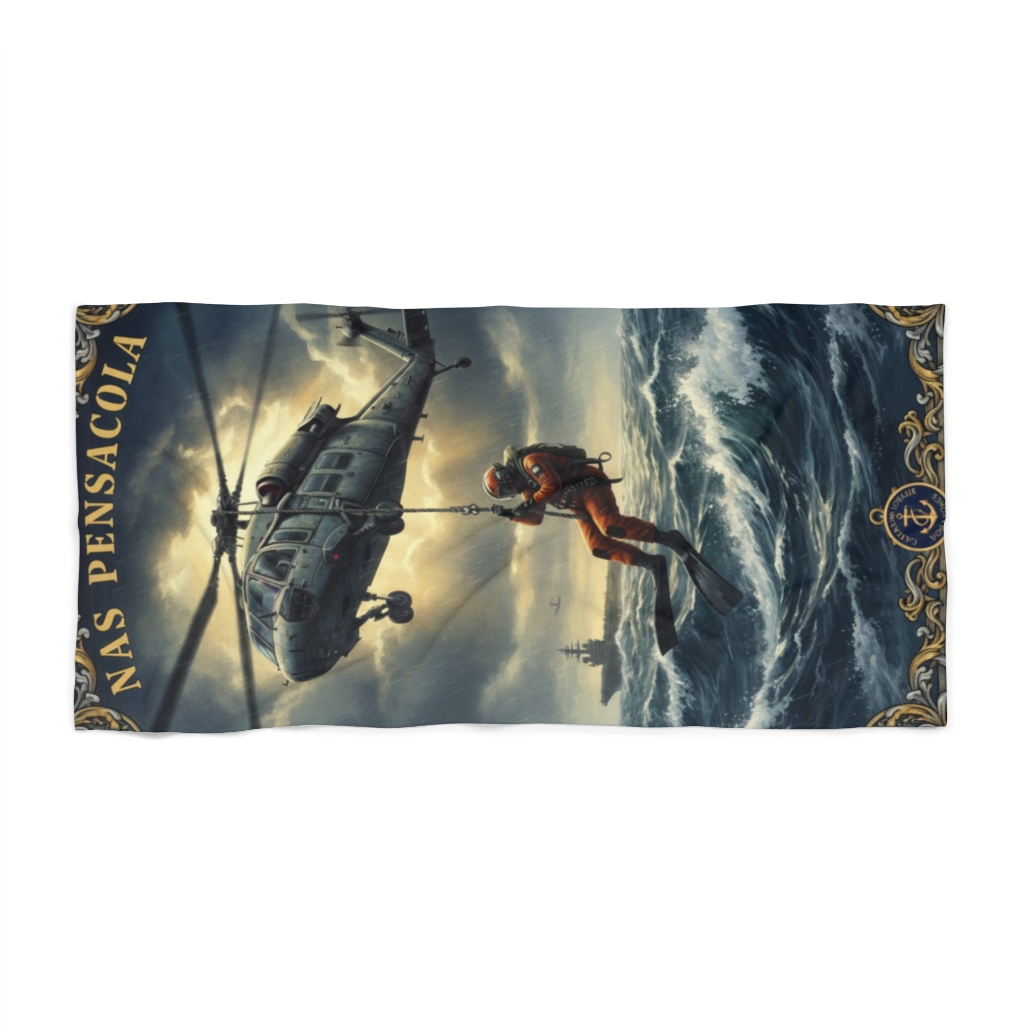 Navy Rescue Helicopter Beach Towel — NAS Pensacola Vintage Sea Rescue Design