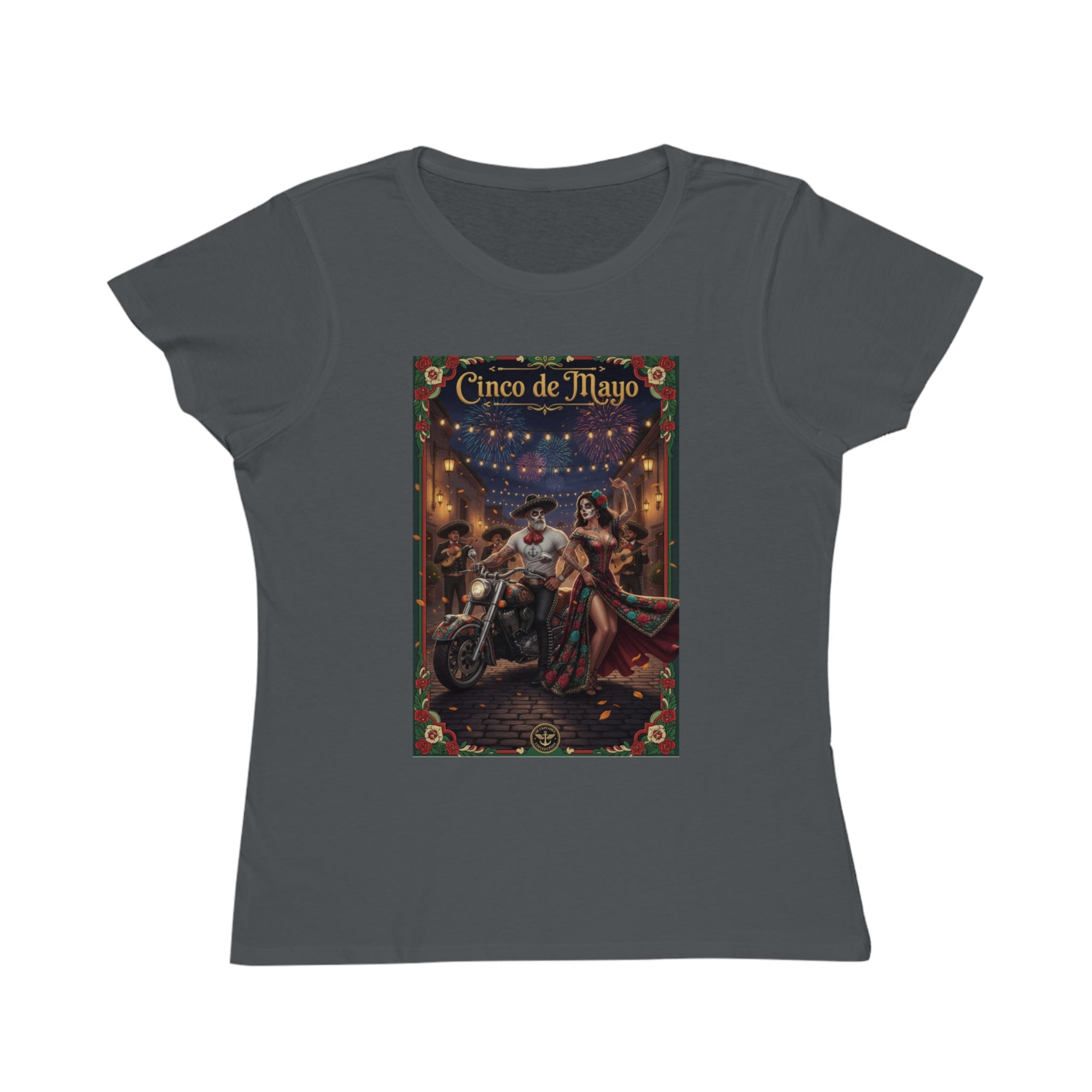 Cinco de Mayo Day of the Dead Motorcycle T‑Shirt — Día de Muertos Pinup Tee